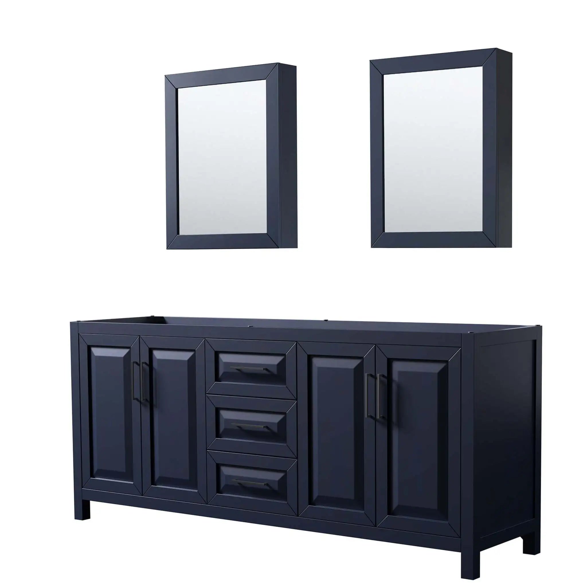 80" Daria Double Bathroom Vanity in Dark Blue with Matte Black Trim & Medicine Cabinet by Wyndham