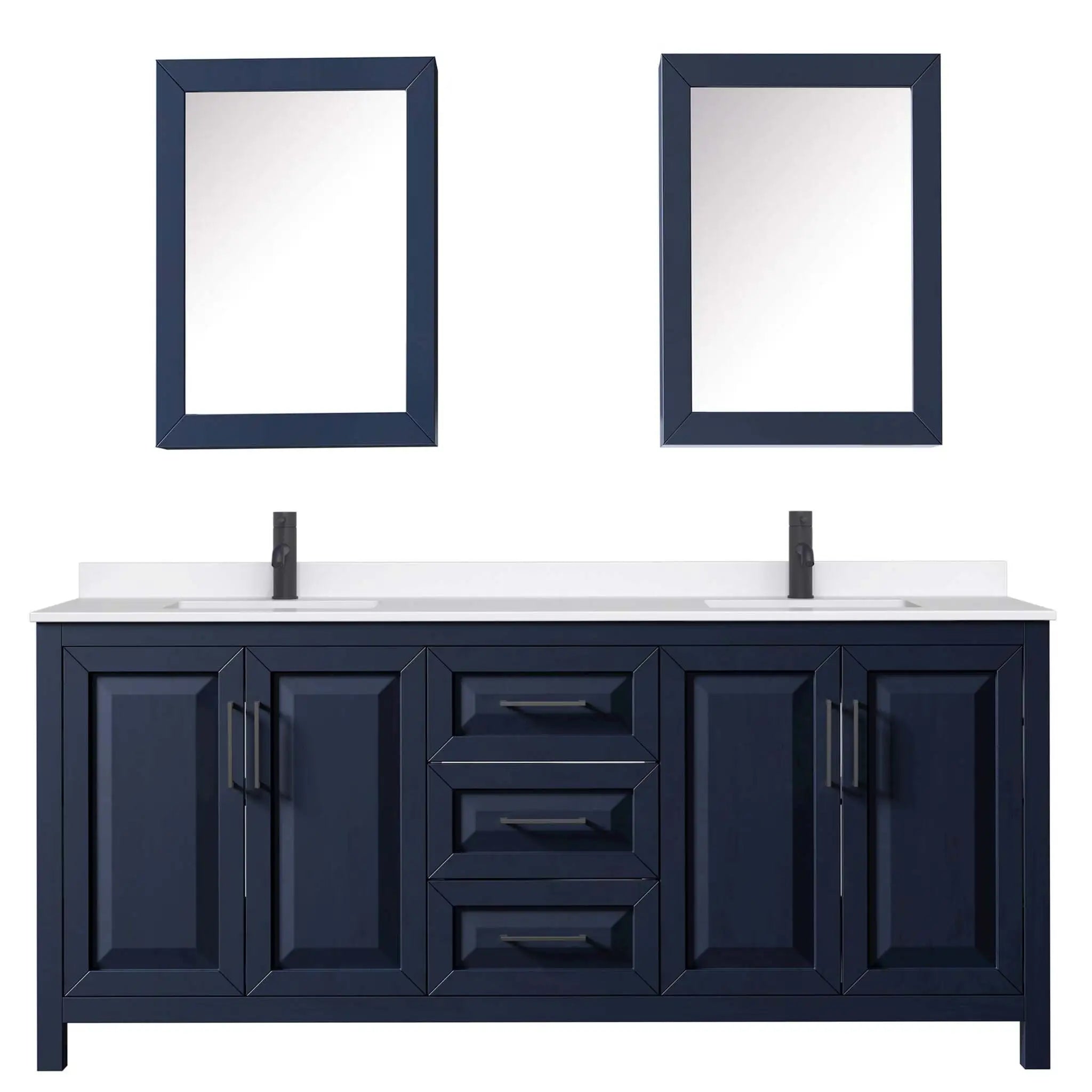 80" Daria Double Bathroom Vanity in Dark Blue with Matte Black Trim & Medicine Cabinet by Wyndham