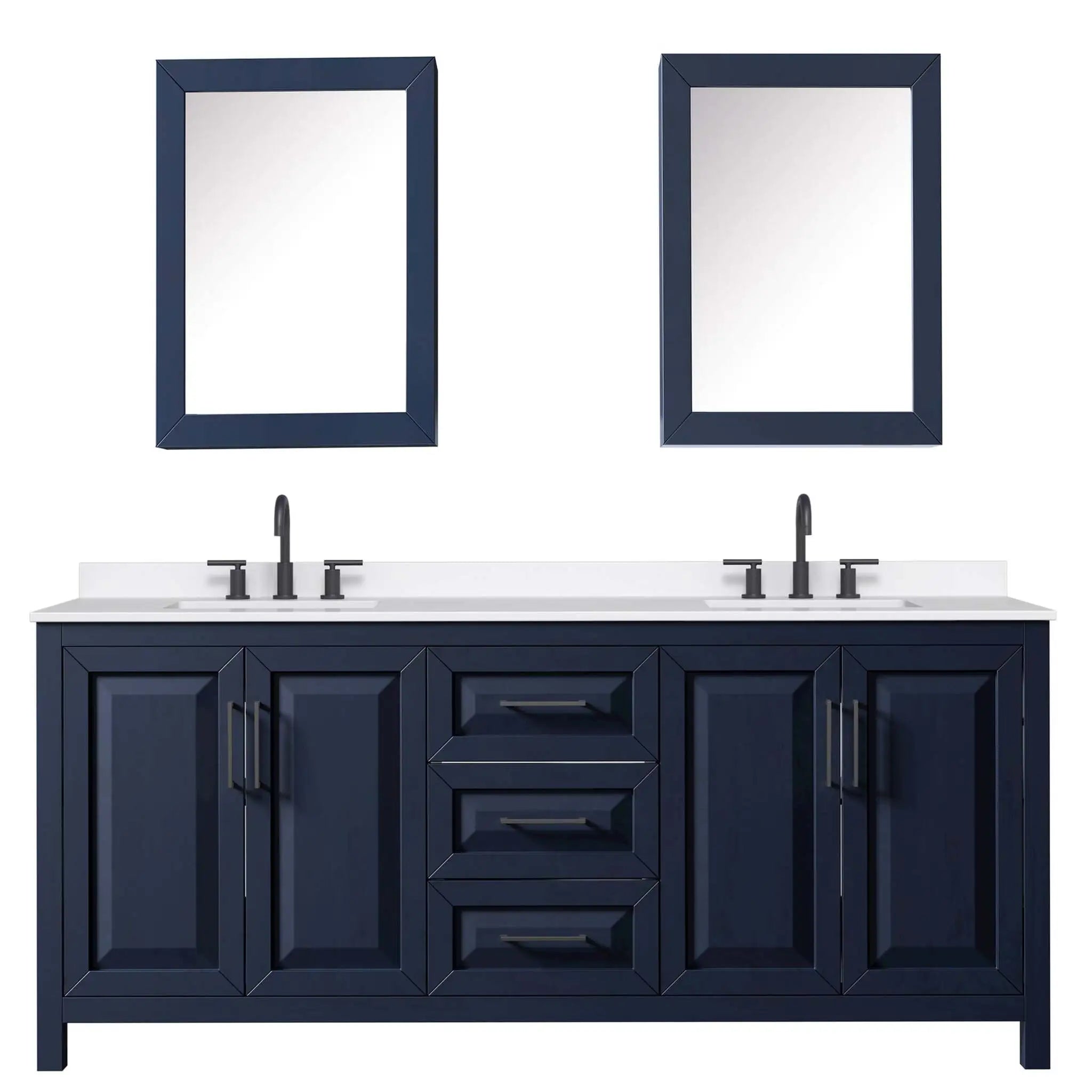 80" Daria Double Bathroom Vanity in Dark Blue with Matte Black Trim & Medicine Cabinet by Wyndham