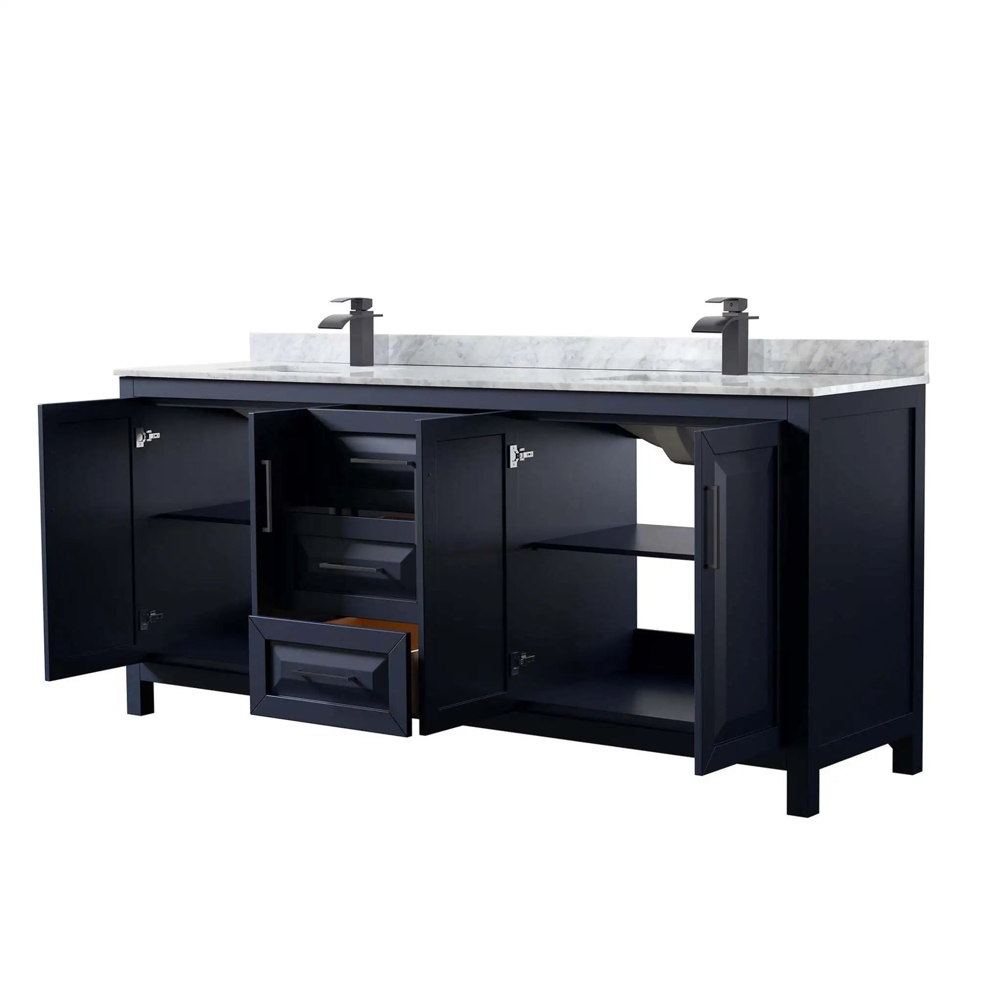 80" Daria Double Bathroom Vanity in Dark Blue with Matte Black Trim by Wyndham