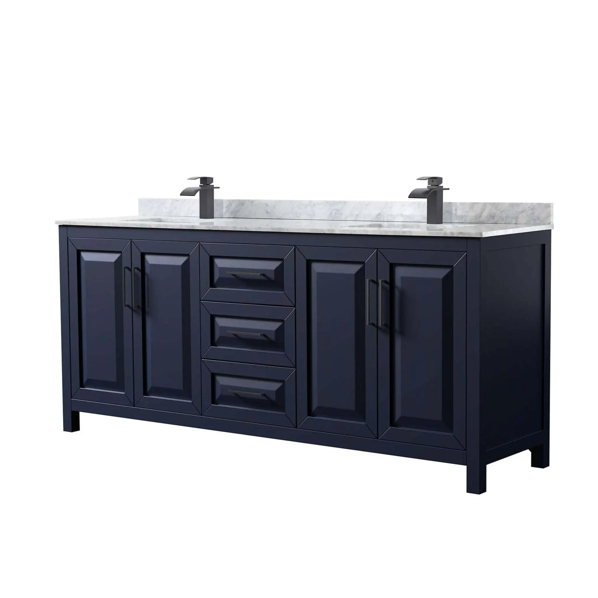 80" Daria Double Bathroom Vanity in Dark Blue with Matte Black Trim by Wyndham