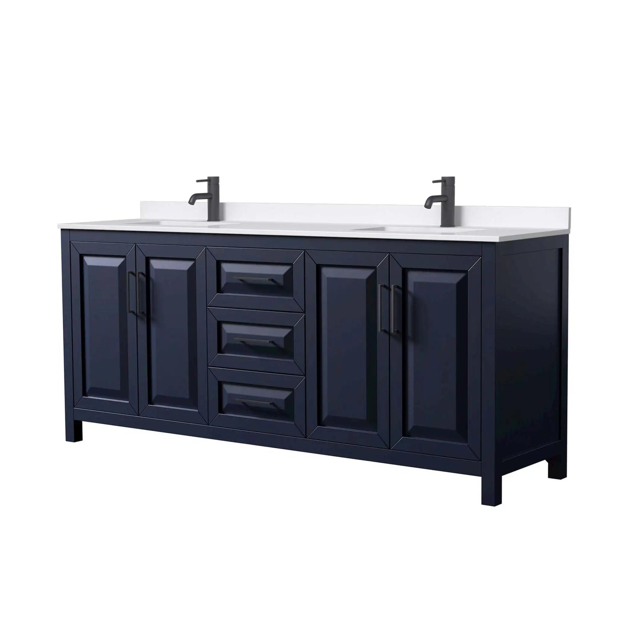80" Daria Double Bathroom Vanity in Dark Blue with Matte Black Trim by Wyndham