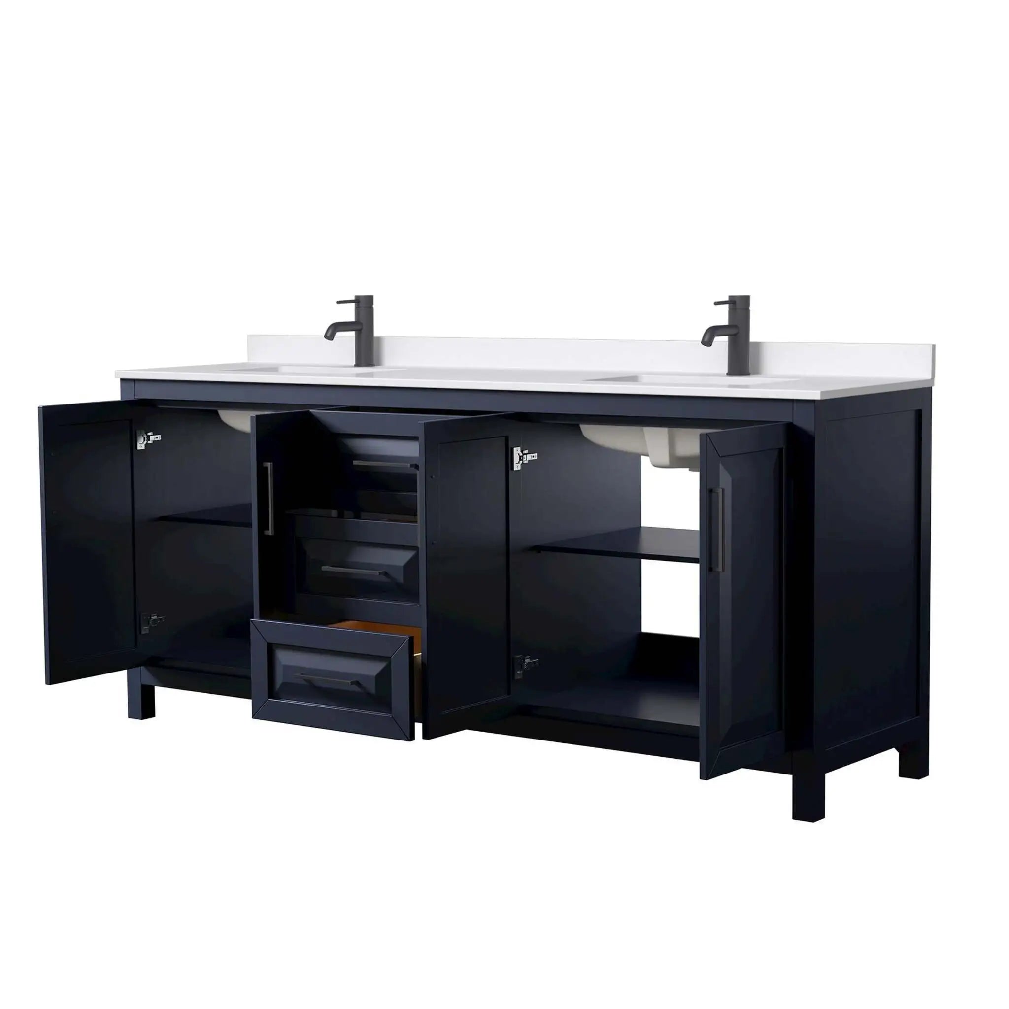 80" Daria Double Bathroom Vanity in Dark Blue with Matte Black Trim by Wyndham
