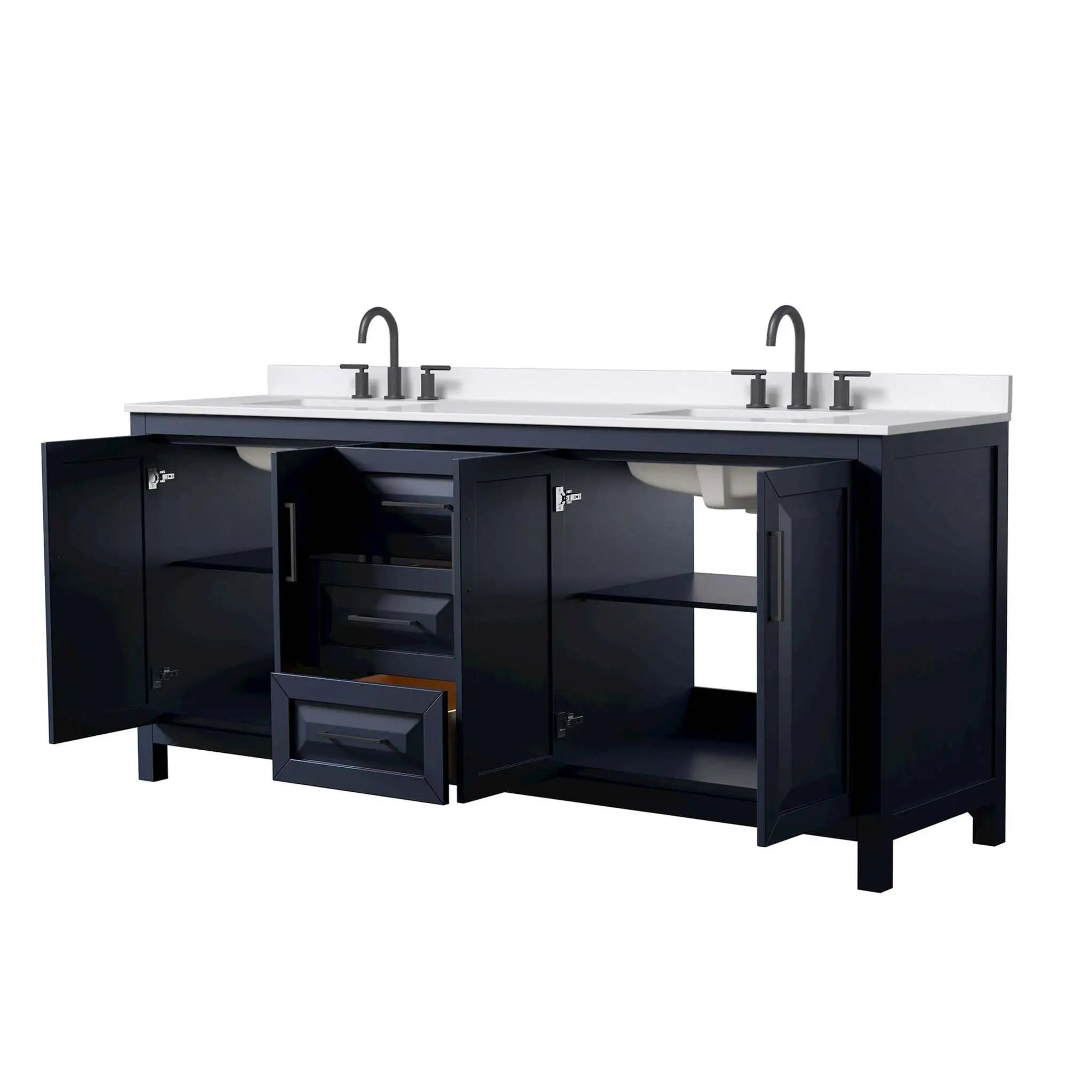 80" Daria Double Bathroom Vanity in Dark Blue with Matte Black Trim by Wyndham