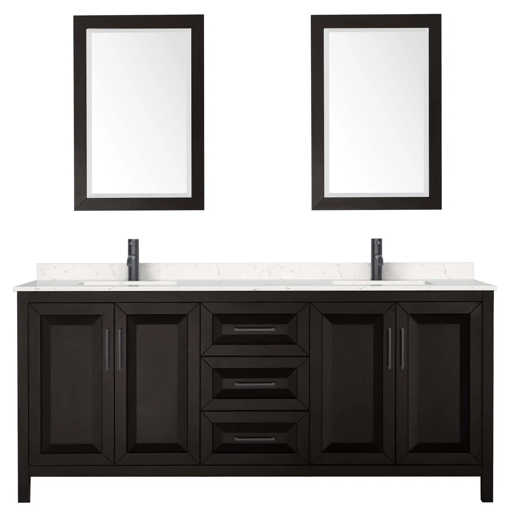 80" Daria Double Bathroom Vanity in Dark Espresso with Matte Black Trim & 24" Mirror by Wyndham
