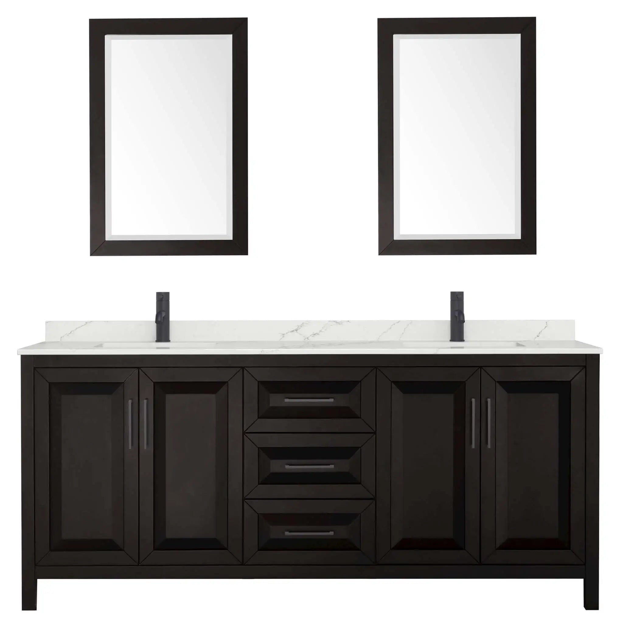 80" Daria Double Bathroom Vanity in Dark Espresso with Matte Black Trim & 24" Mirror by Wyndham