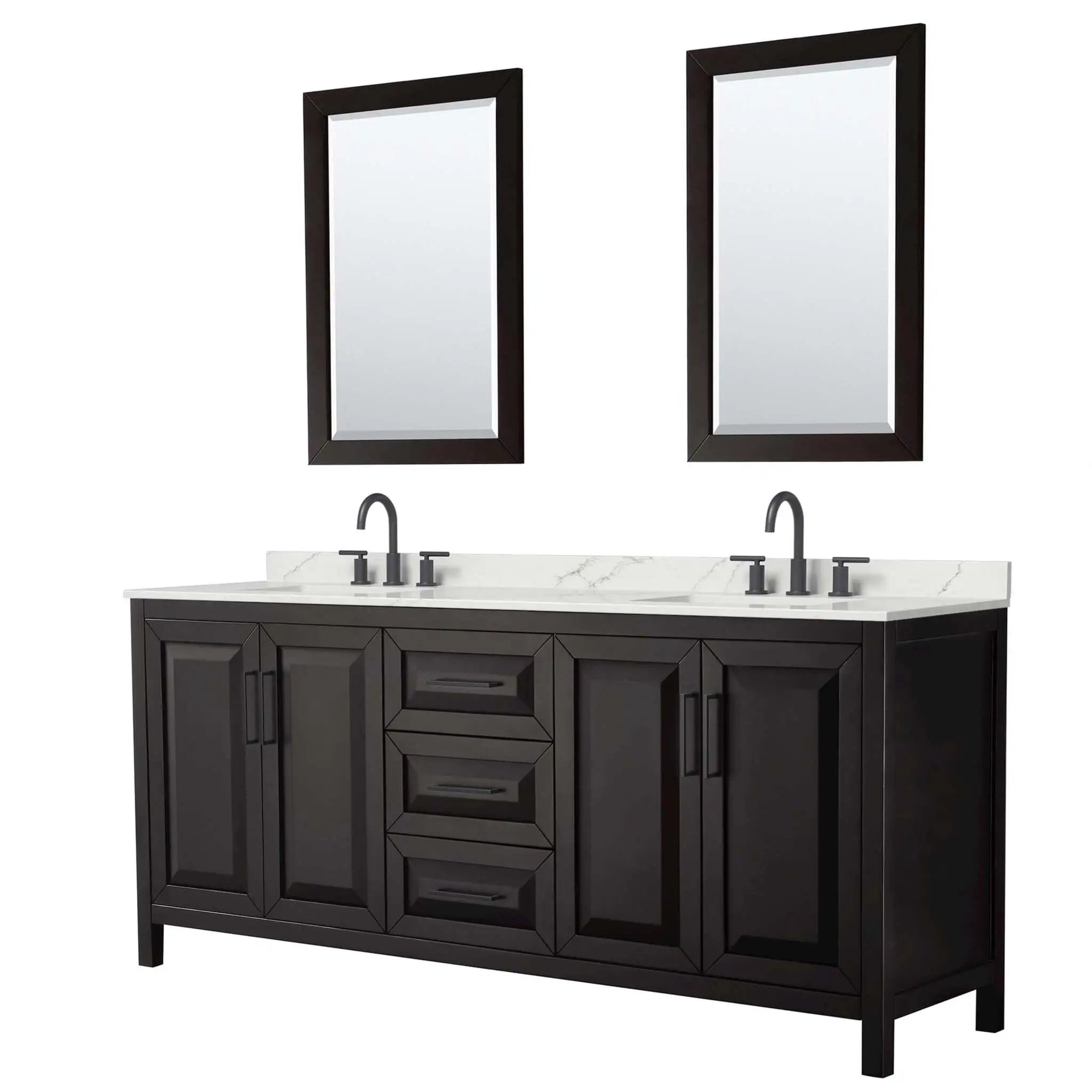80" Daria Double Bathroom Vanity in Dark Espresso with Matte Black Trim & 24" Mirror by Wyndham