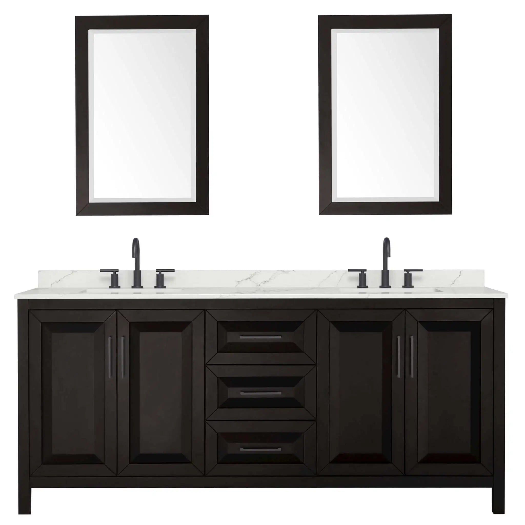 80" Daria Double Bathroom Vanity in Dark Espresso with Matte Black Trim & 24" Mirror by Wyndham
