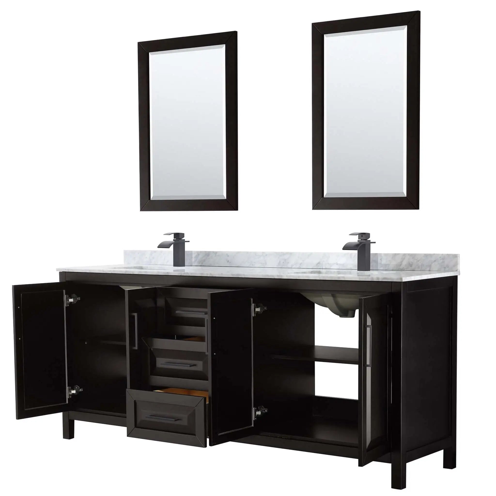 80" Daria Double Bathroom Vanity in Dark Espresso with Matte Black Trim & 24" Mirror by Wyndham