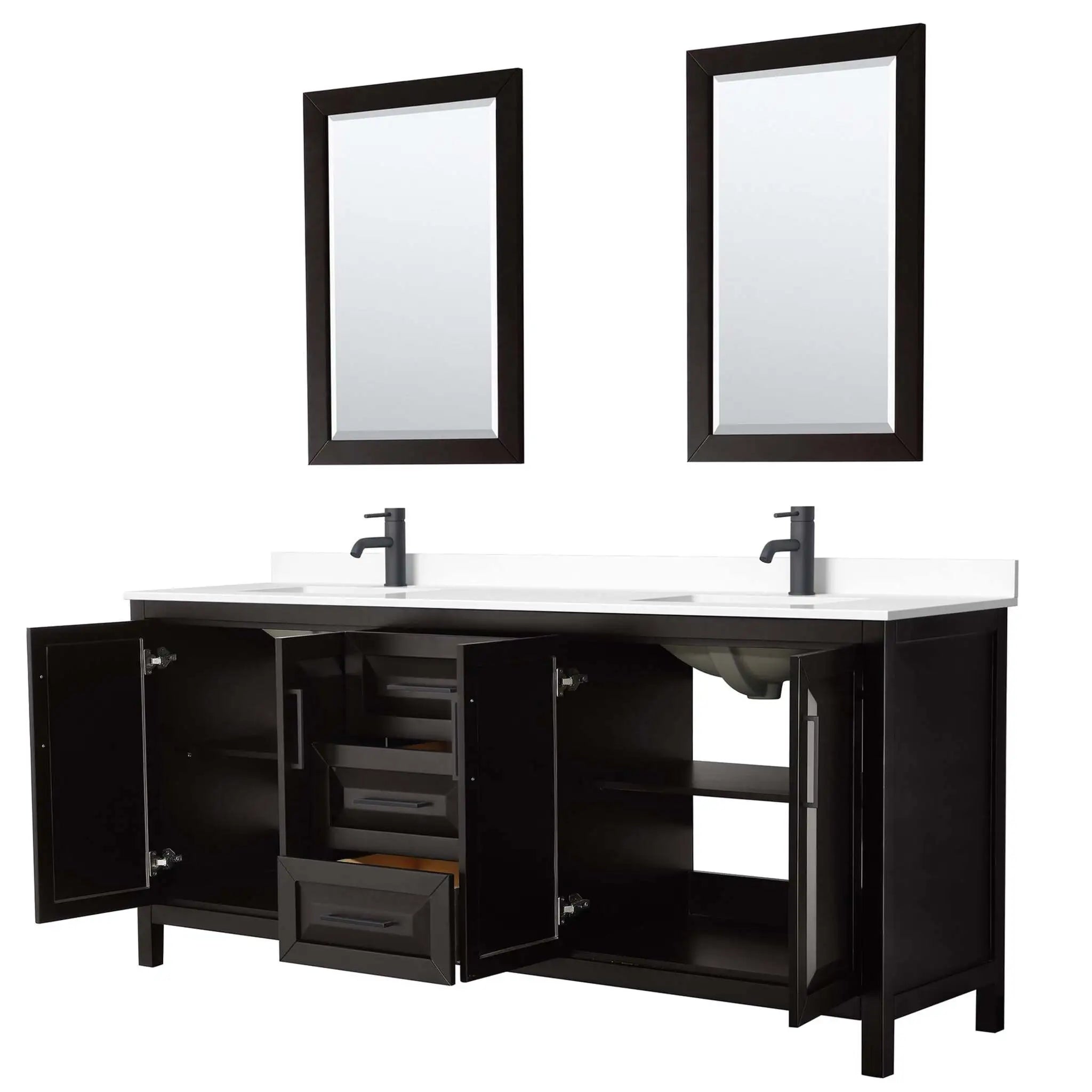 80" Daria Double Bathroom Vanity in Dark Espresso with Matte Black Trim & 24" Mirror by Wyndham