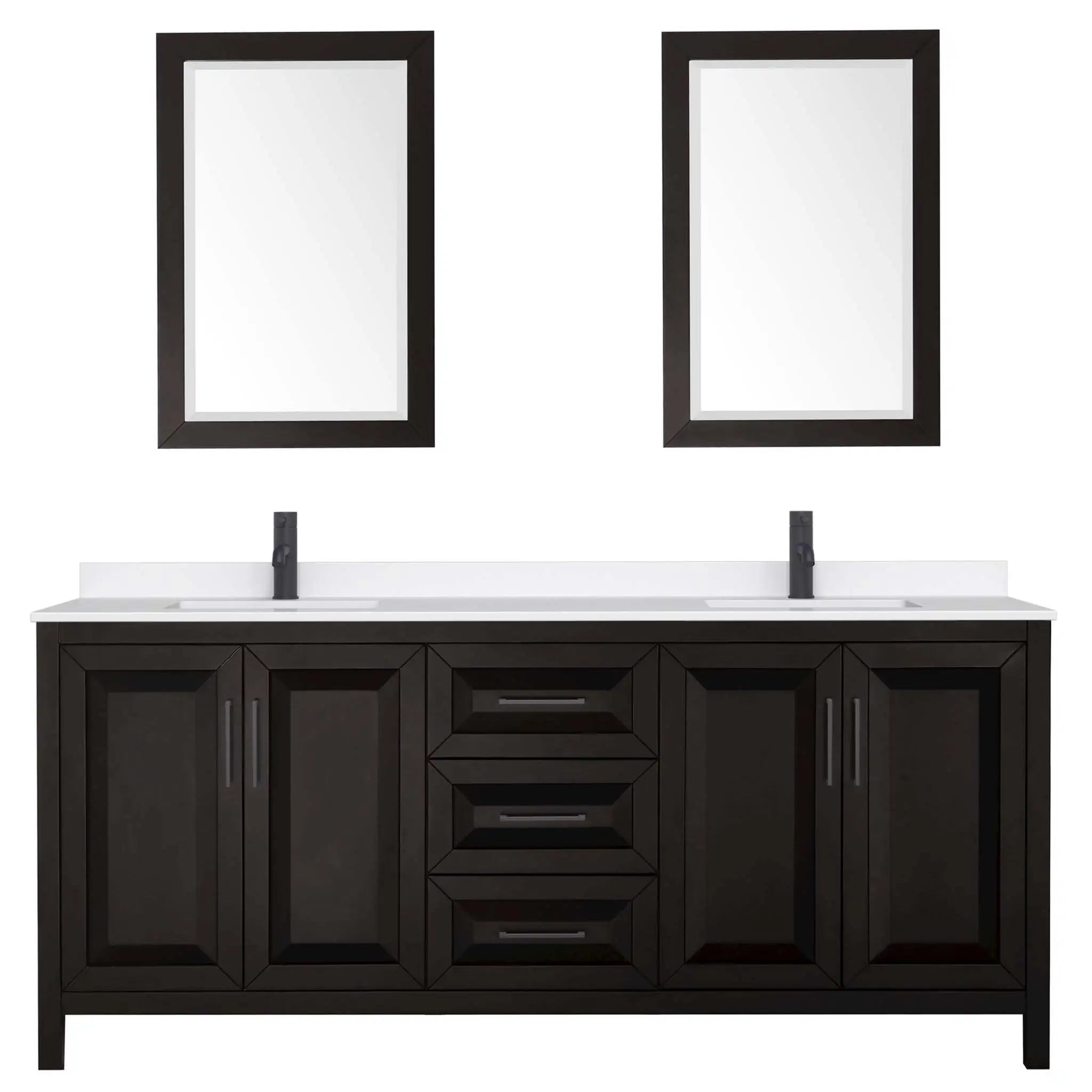 80" Daria Double Bathroom Vanity in Dark Espresso with Matte Black Trim & 24" Mirror by Wyndham