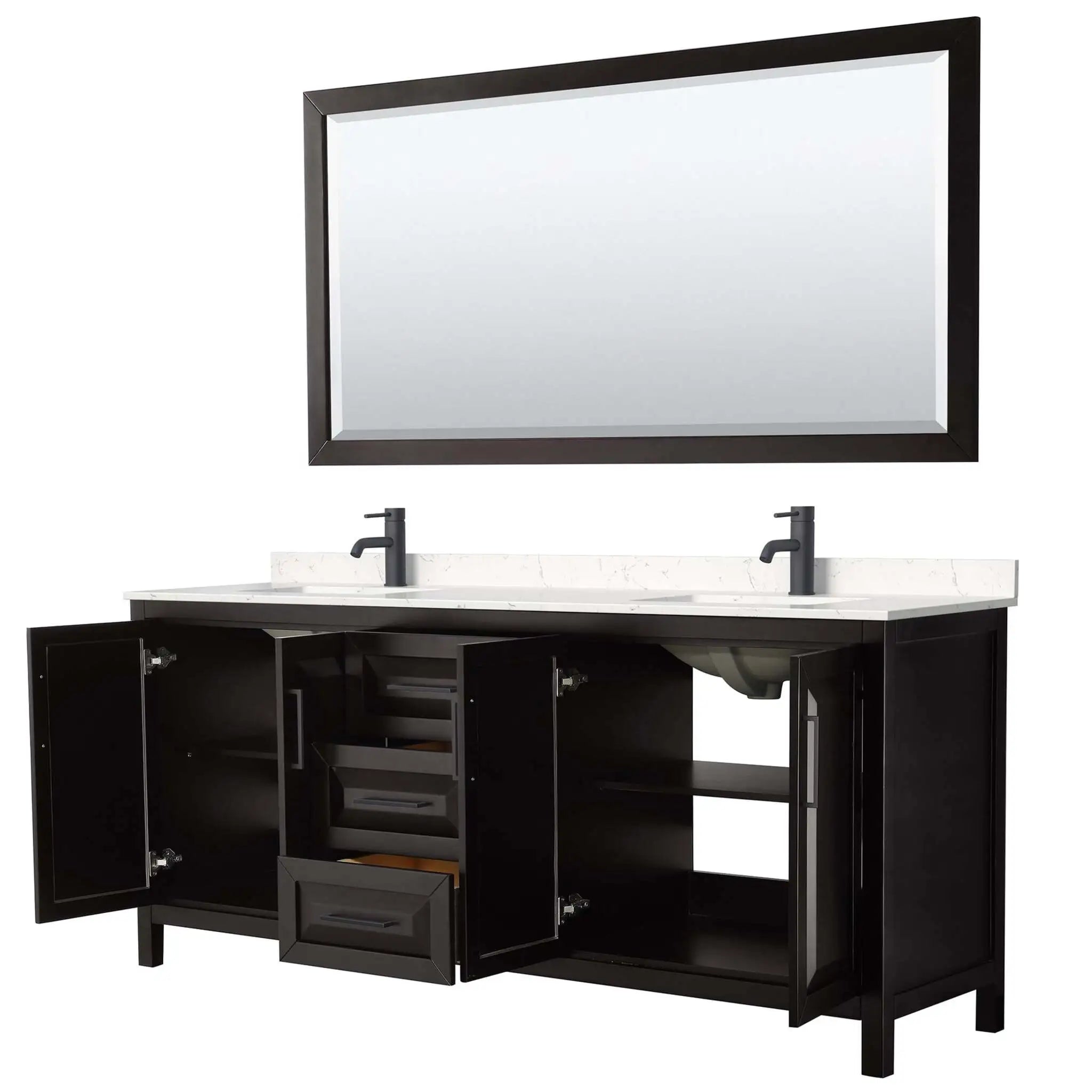 80" Daria Double Bathroom Vanity in Dark Espresso with Matte Black Trim & 70" Mirror by Wyndham