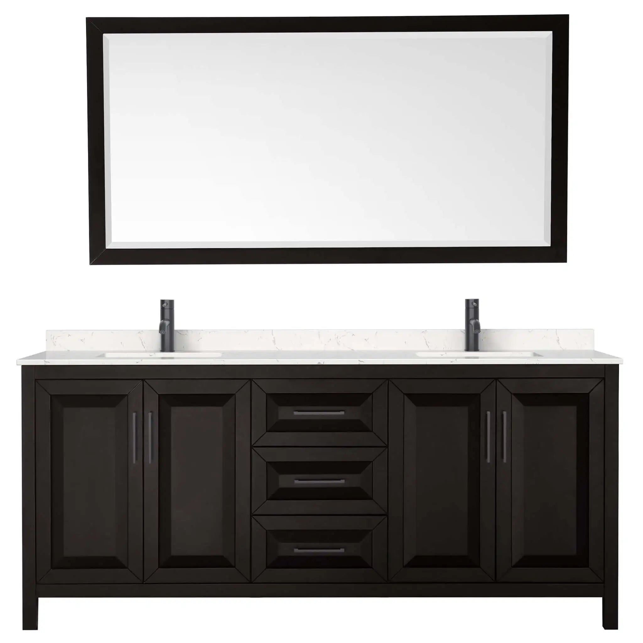 80" Daria Double Bathroom Vanity in Dark Espresso with Matte Black Trim & 70" Mirror by Wyndham