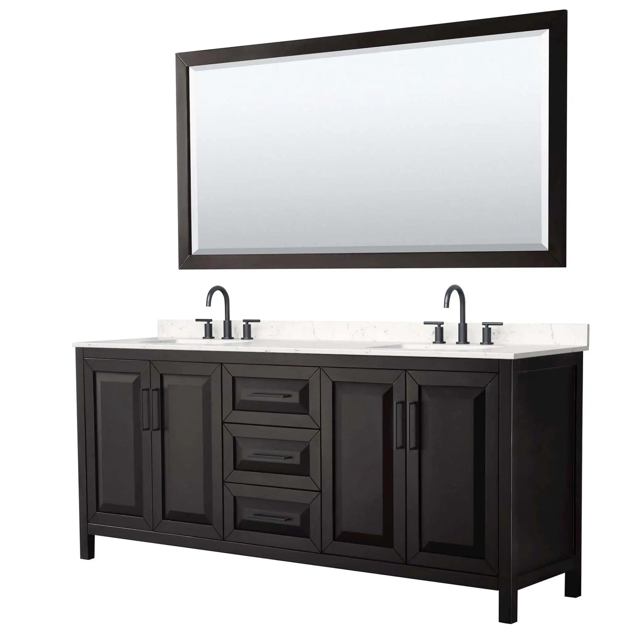 80" Daria Double Bathroom Vanity in Dark Espresso with Matte Black Trim & 70" Mirror by Wyndham