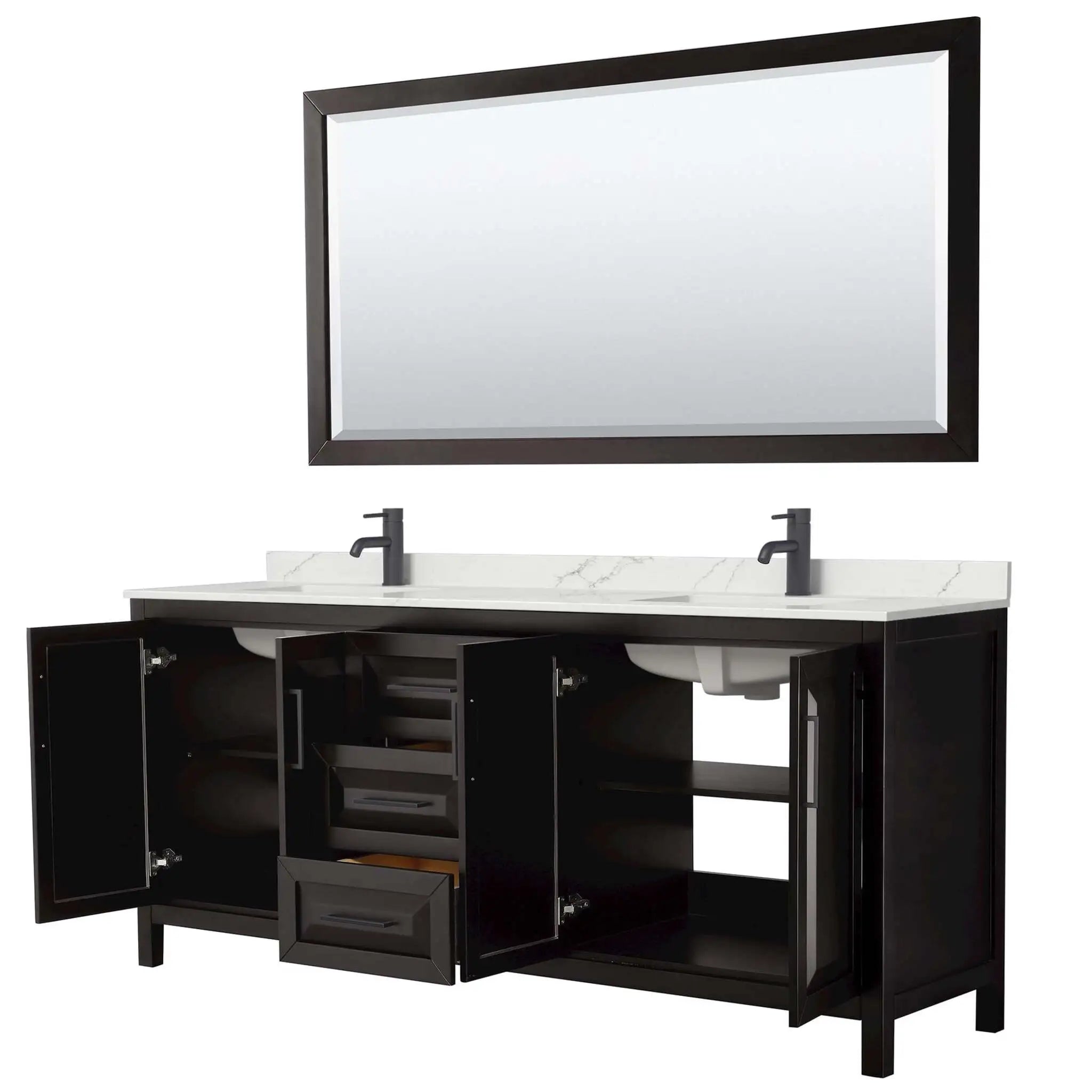 80" Daria Double Bathroom Vanity in Dark Espresso with Matte Black Trim & 70" Mirror by Wyndham