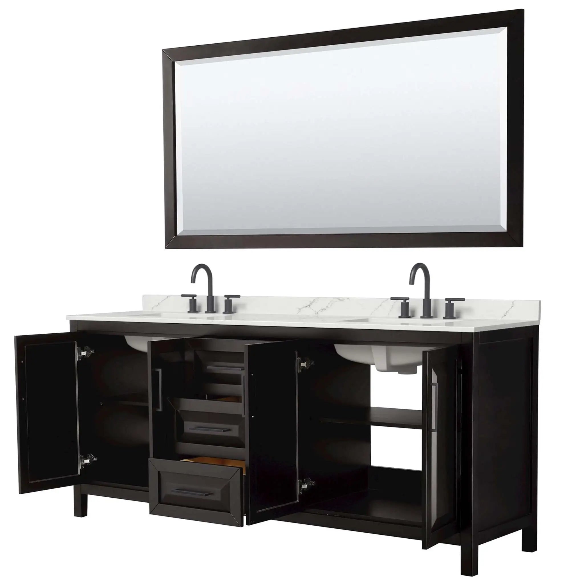 80" Daria Double Bathroom Vanity in Dark Espresso with Matte Black Trim & 70" Mirror by Wyndham