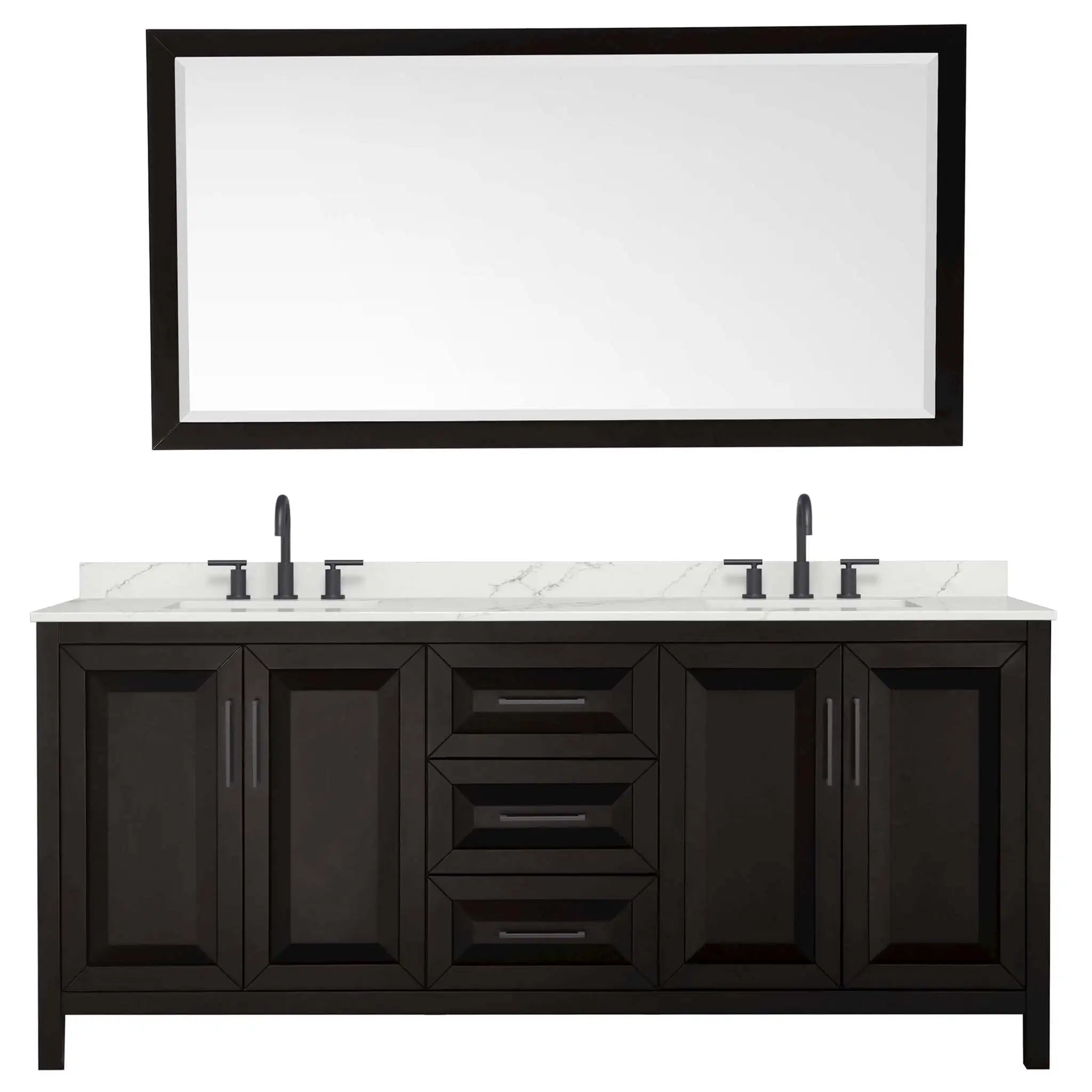 80" Daria Double Bathroom Vanity in Dark Espresso with Matte Black Trim & 70" Mirror by Wyndham