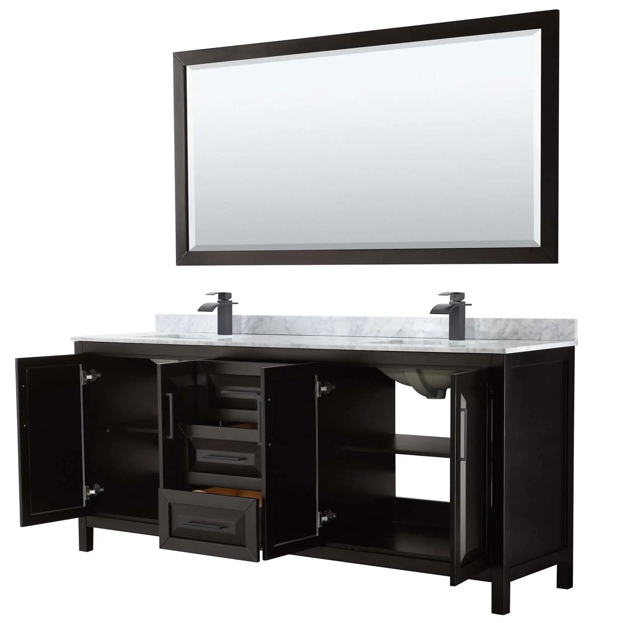 80" Daria Double Bathroom Vanity in Dark Espresso with Matte Black Trim & 70" Mirror by Wyndham