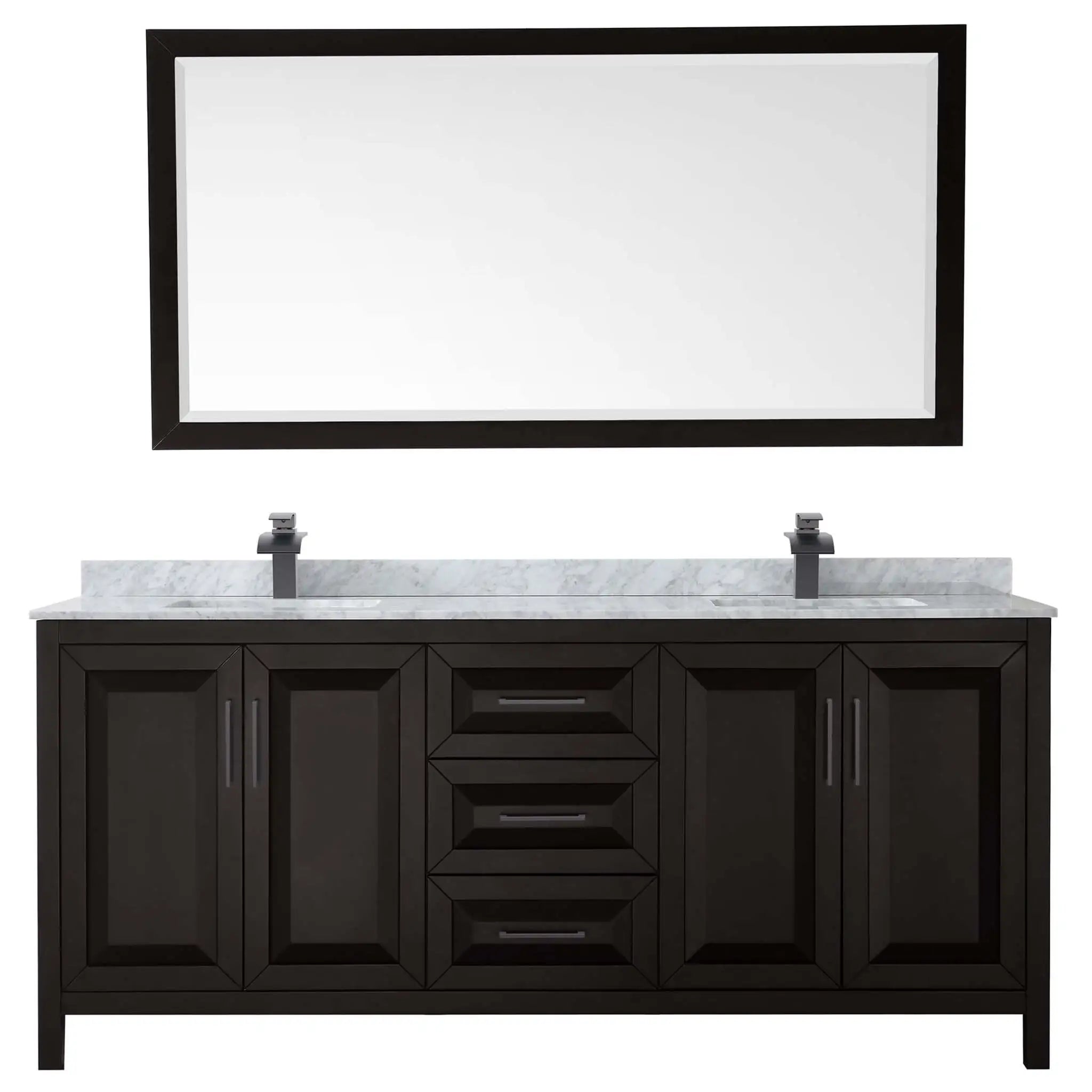 80" Daria Double Bathroom Vanity in Dark Espresso with Matte Black Trim & 70" Mirror by Wyndham