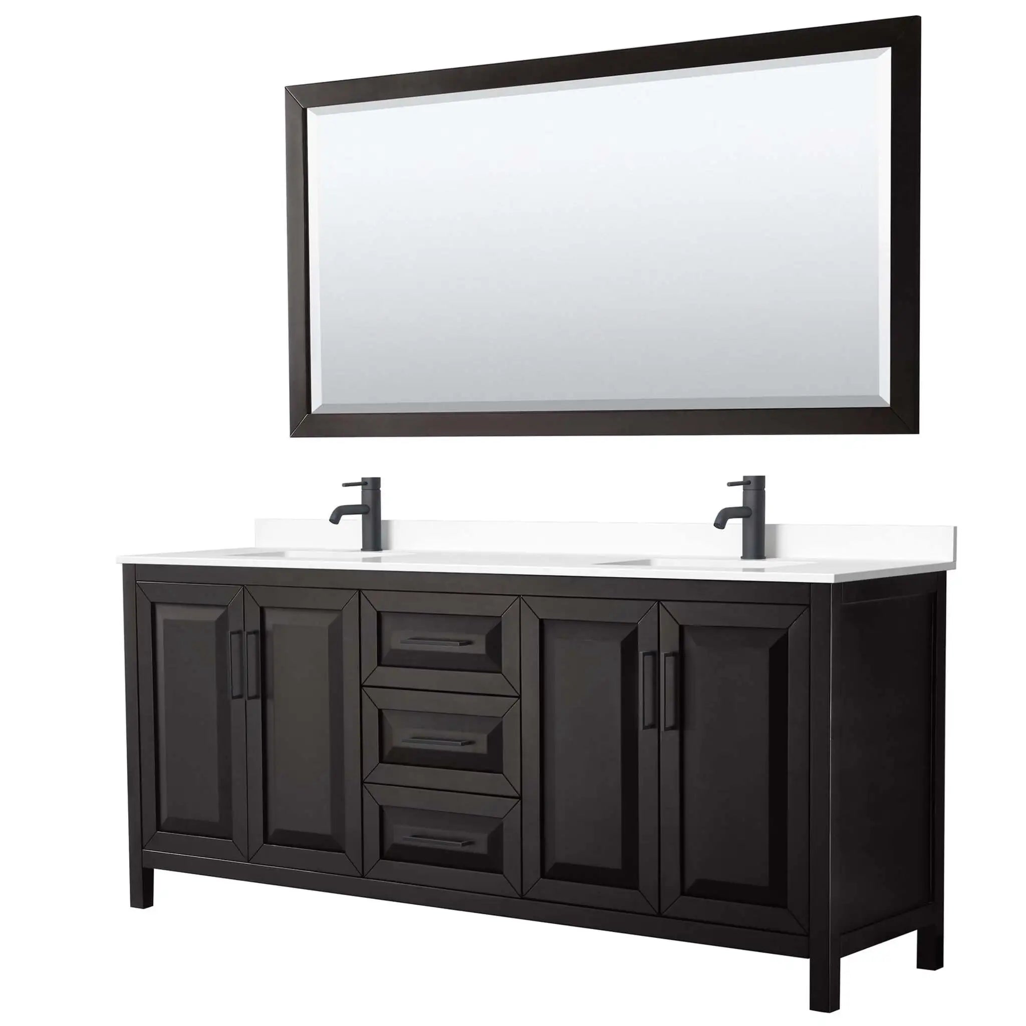 80" Daria Double Bathroom Vanity in Dark Espresso with Matte Black Trim & 70" Mirror by Wyndham