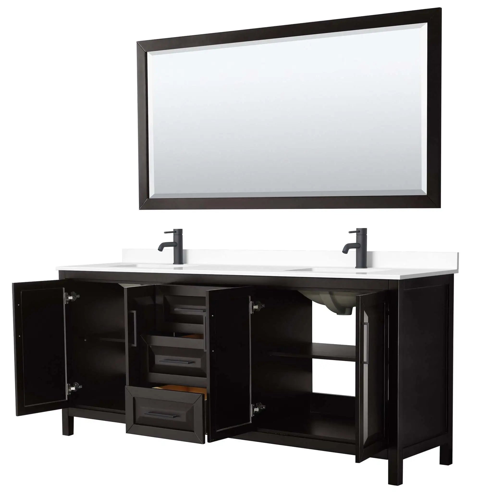 80" Daria Double Bathroom Vanity in Dark Espresso with Matte Black Trim & 70" Mirror by Wyndham