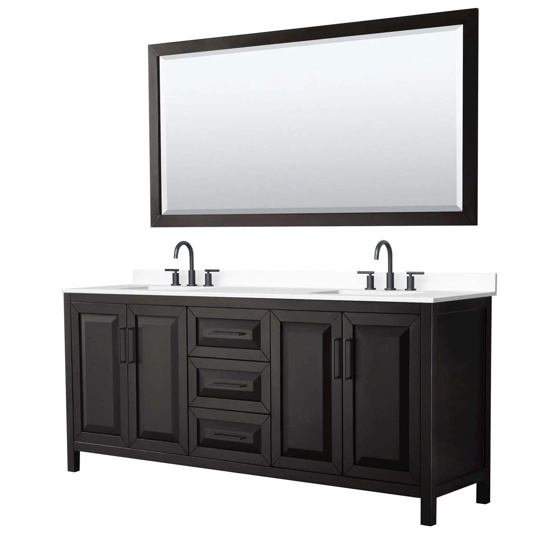 80" Daria Double Bathroom Vanity in Dark Espresso with Matte Black Trim & 70" Mirror by Wyndham