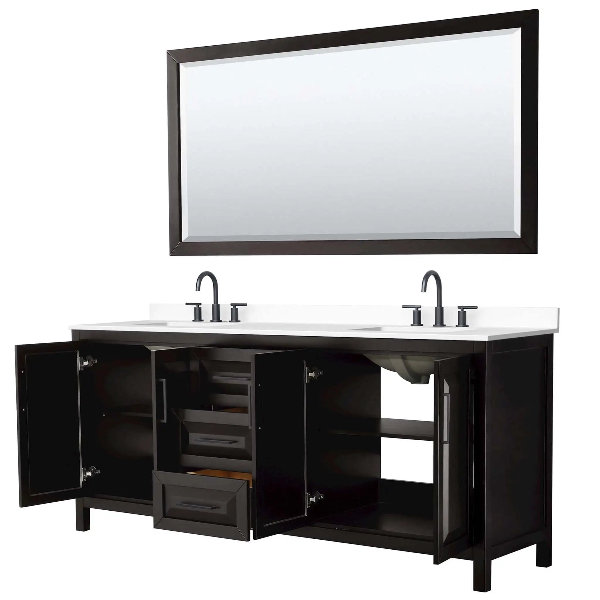80" Daria Double Bathroom Vanity in Dark Espresso with Matte Black Trim & 70" Mirror by Wyndham