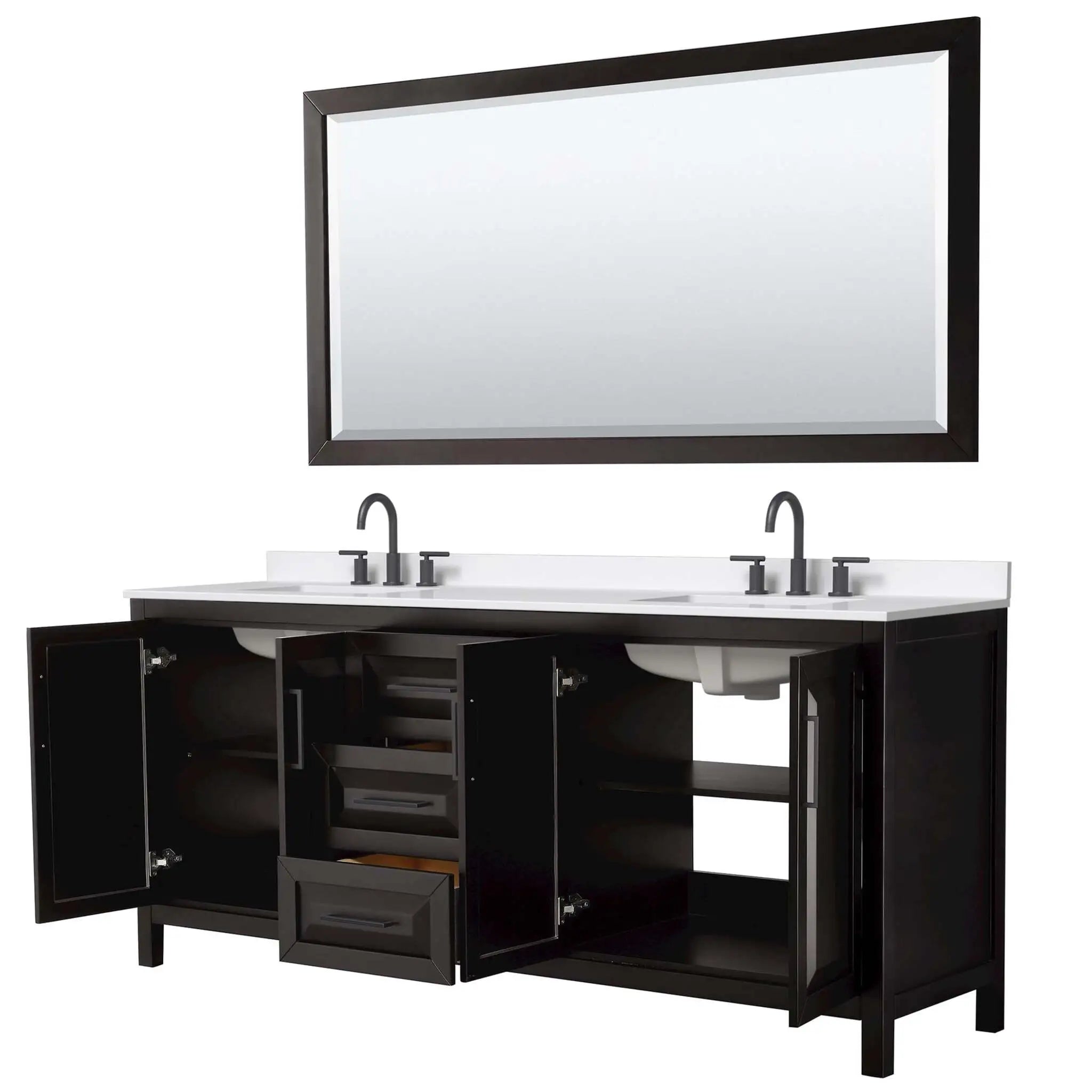 80" Daria Double Bathroom Vanity in Dark Espresso with Matte Black Trim & 70" Mirror by Wyndham