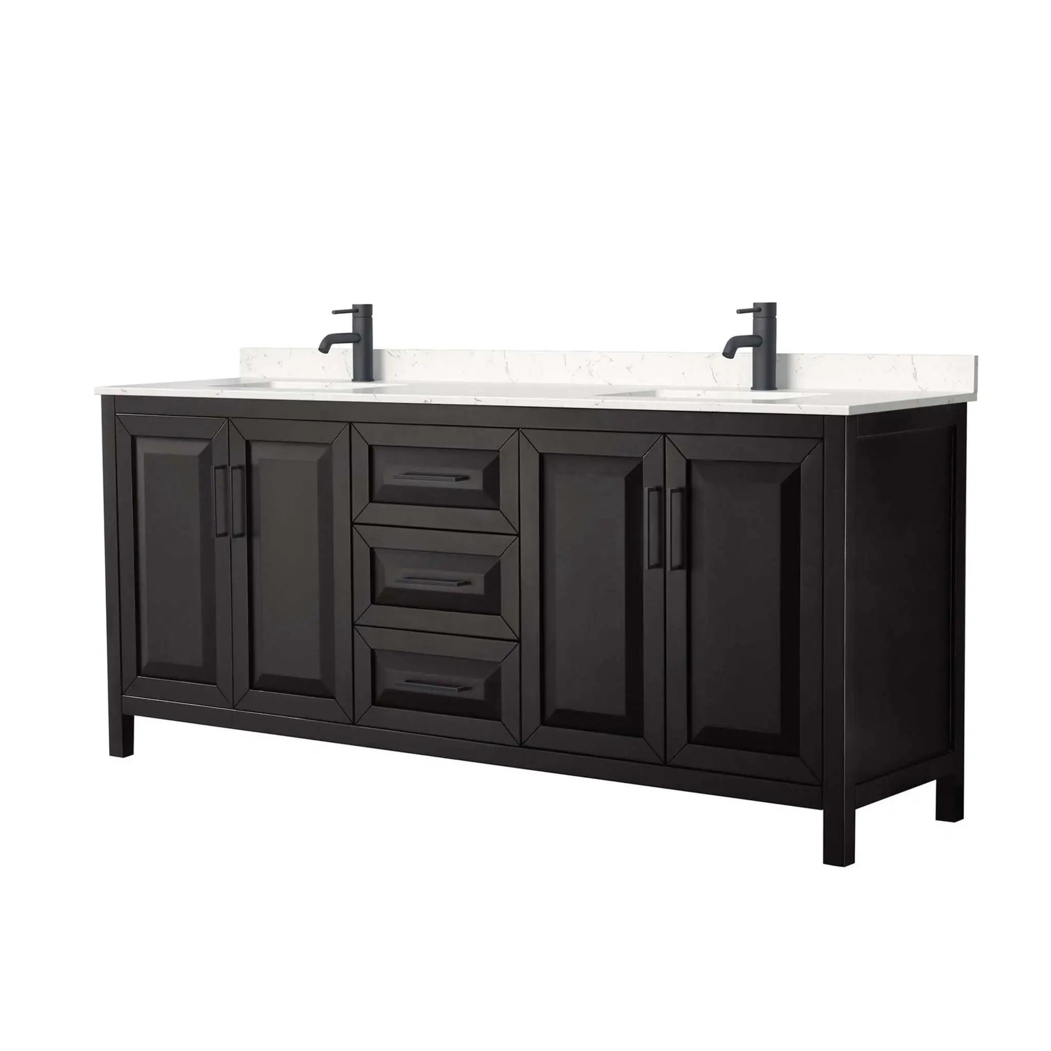80" Daria Double Bathroom Vanity in Dark Espresso with Matte Black Trim by Wyndham