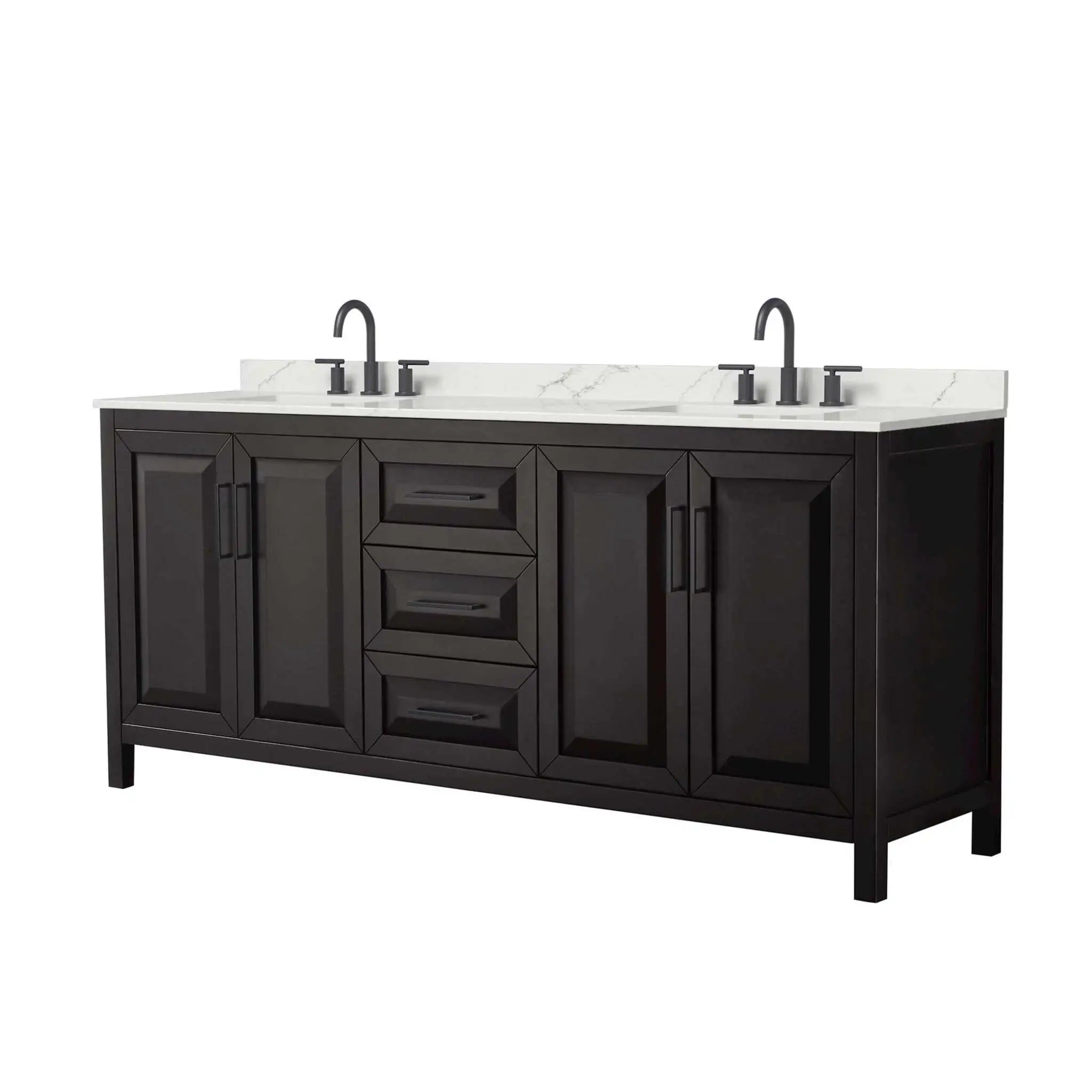 80" Daria Double Bathroom Vanity in Dark Espresso with Matte Black Trim by Wyndham