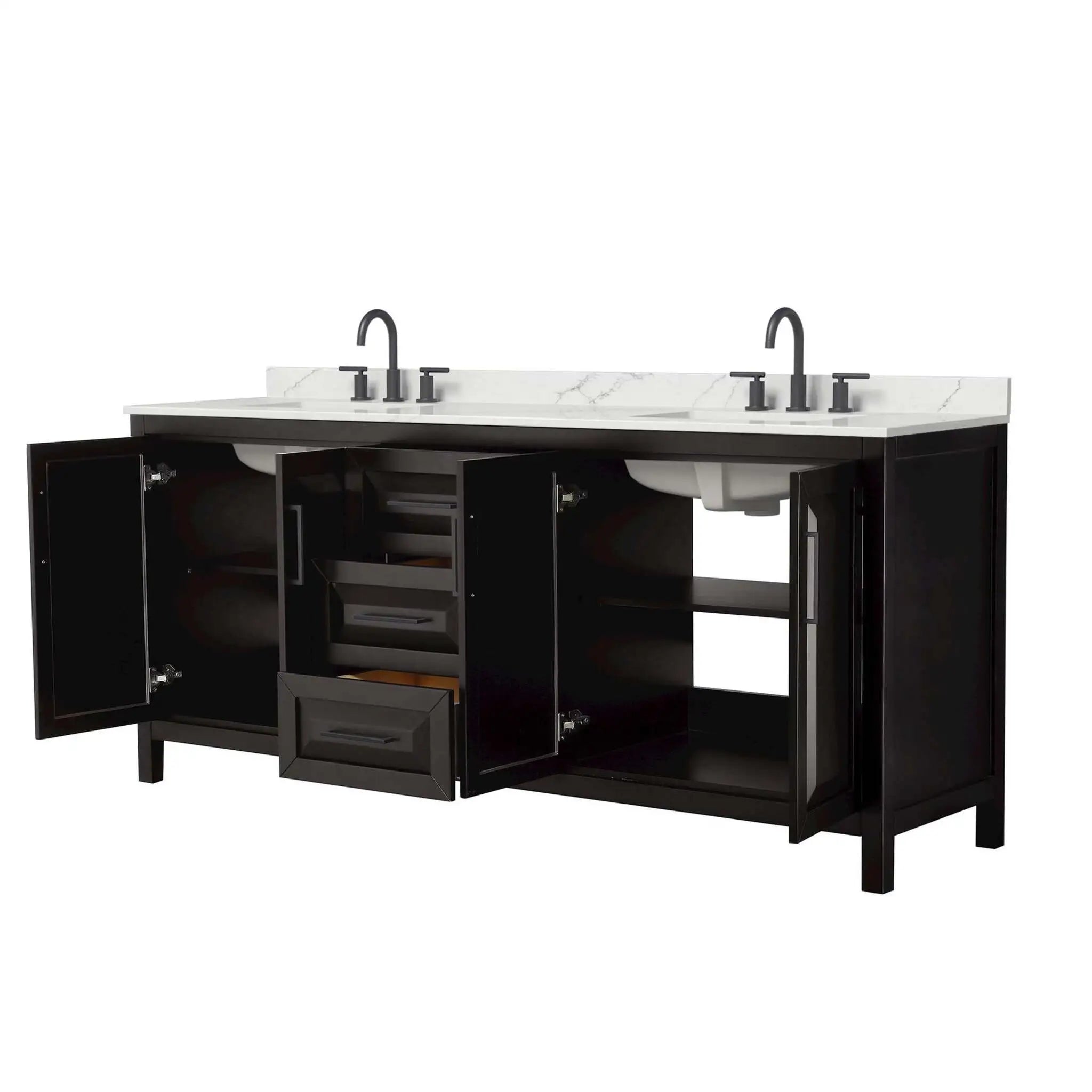 80" Daria Double Bathroom Vanity in Dark Espresso with Matte Black Trim by Wyndham