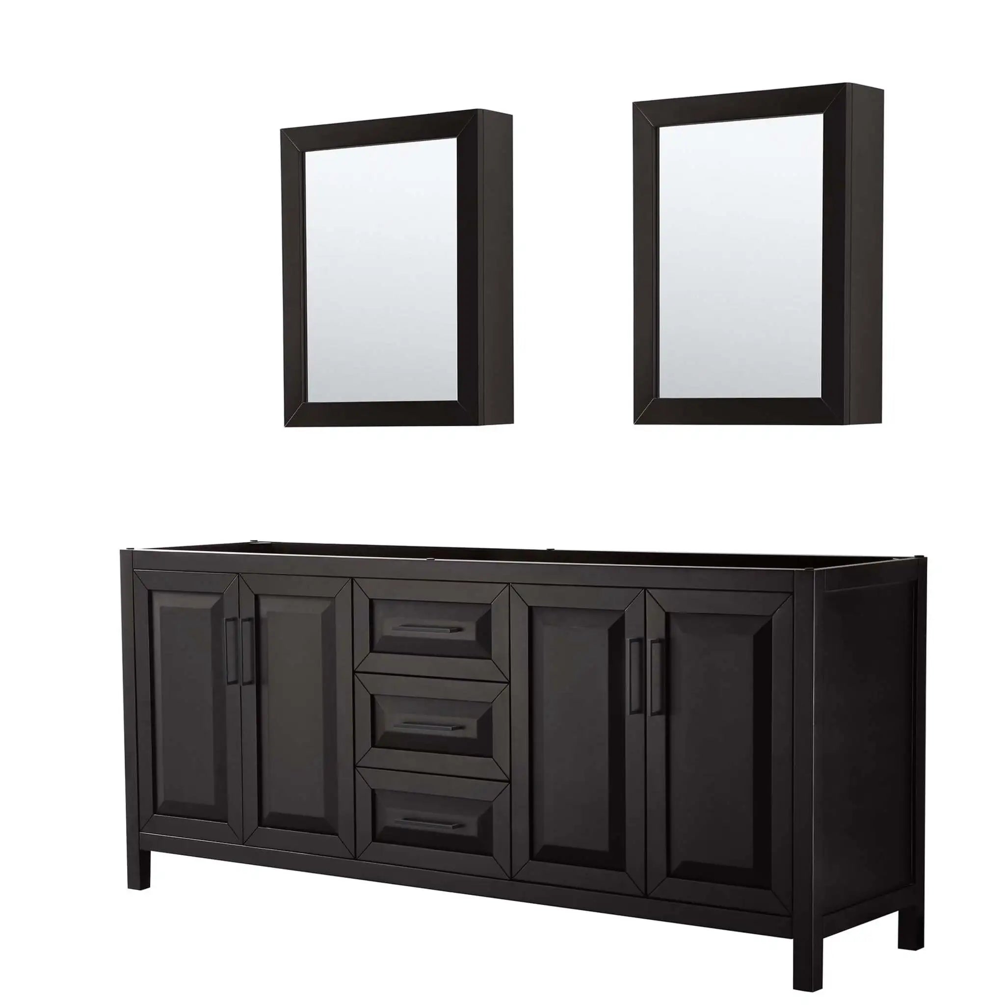 80" Daria Double Bathroom Vanity in Dark Espresso with Matte Black Trim & Medicine Cabinet by Wyndham