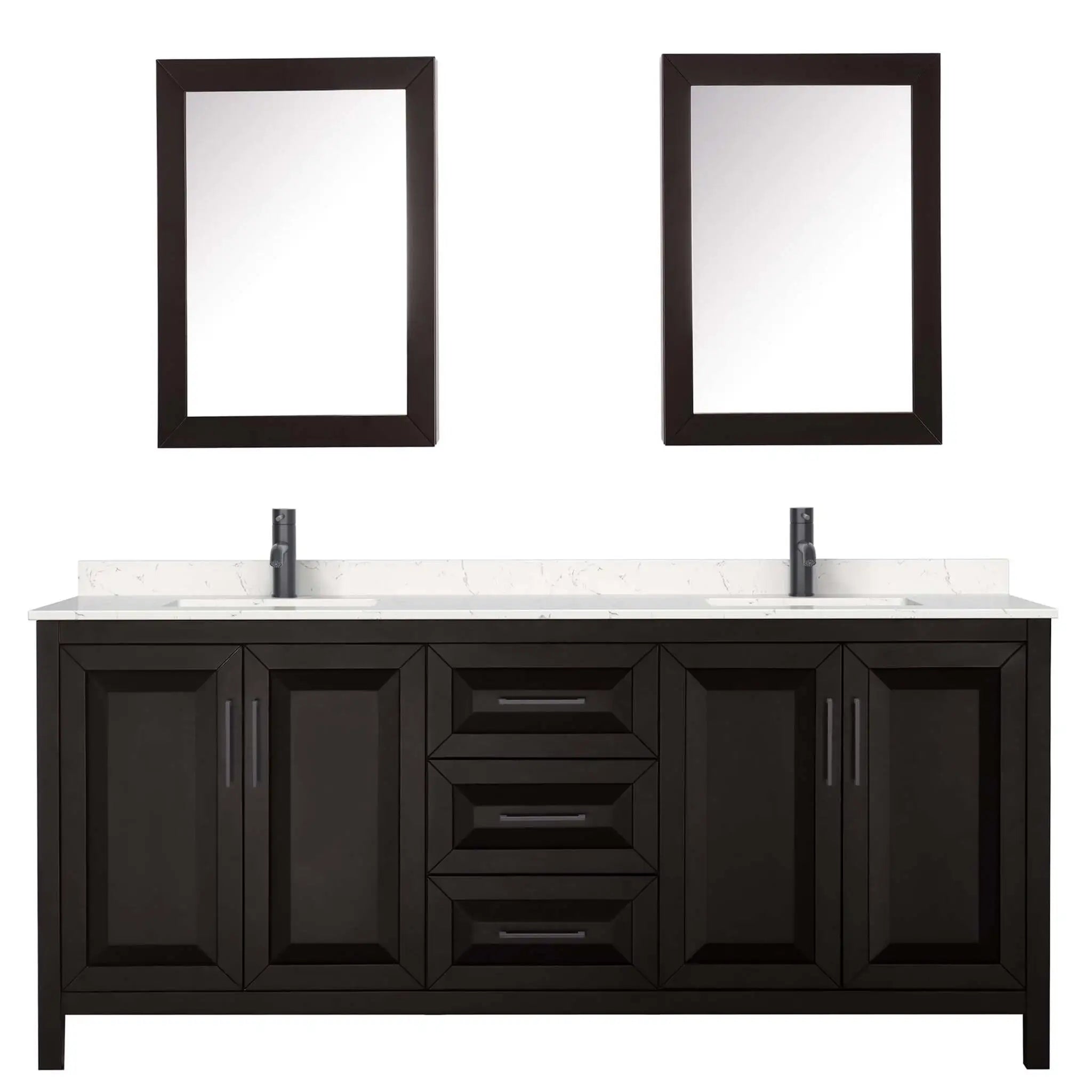 80" Daria Double Bathroom Vanity in Dark Espresso with Matte Black Trim & Medicine Cabinet by Wyndham