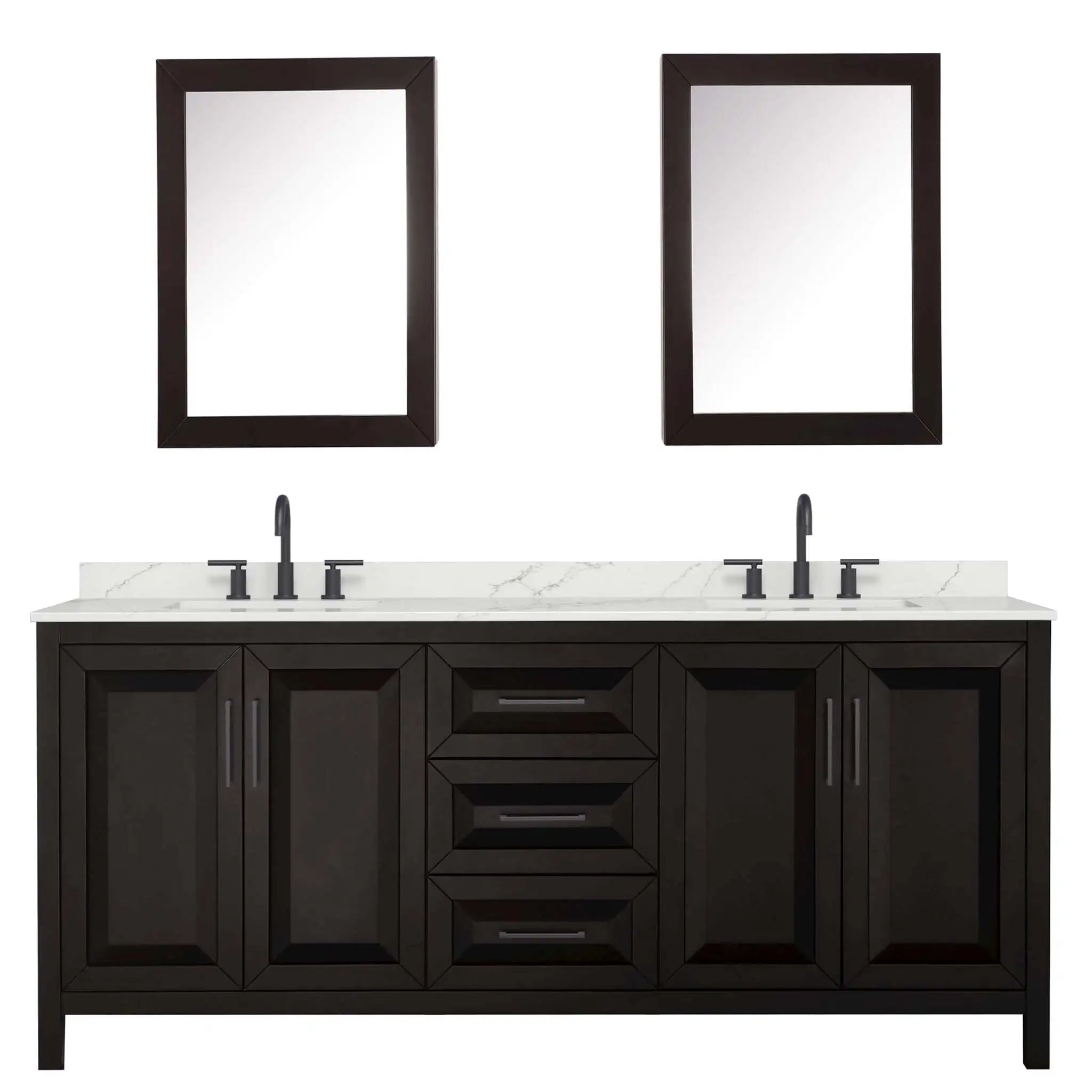 80" Daria Double Bathroom Vanity in Dark Espresso with Matte Black Trim & Medicine Cabinet by Wyndham