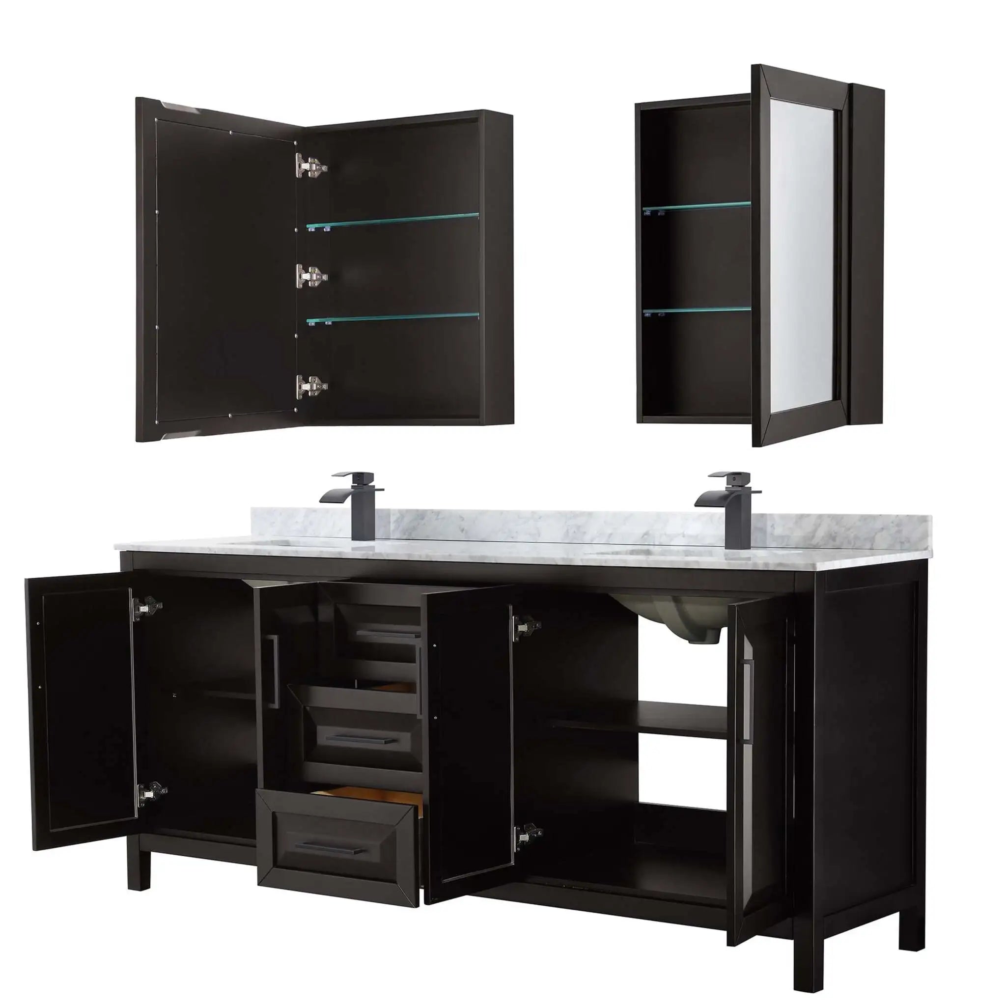 80" Daria Double Bathroom Vanity in Dark Espresso with Matte Black Trim & Medicine Cabinet by Wyndham