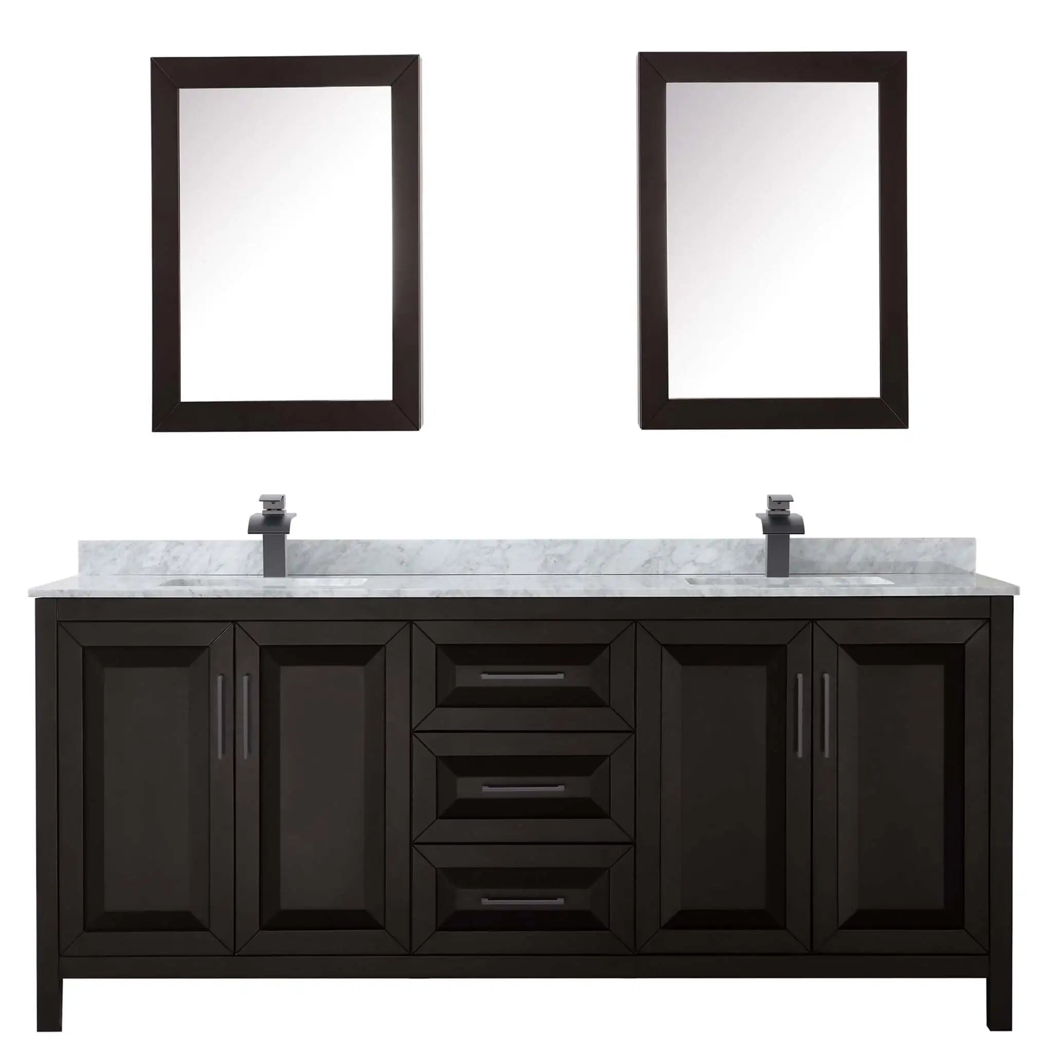 80" Daria Double Bathroom Vanity in Dark Espresso with Matte Black Trim & Medicine Cabinet by Wyndham