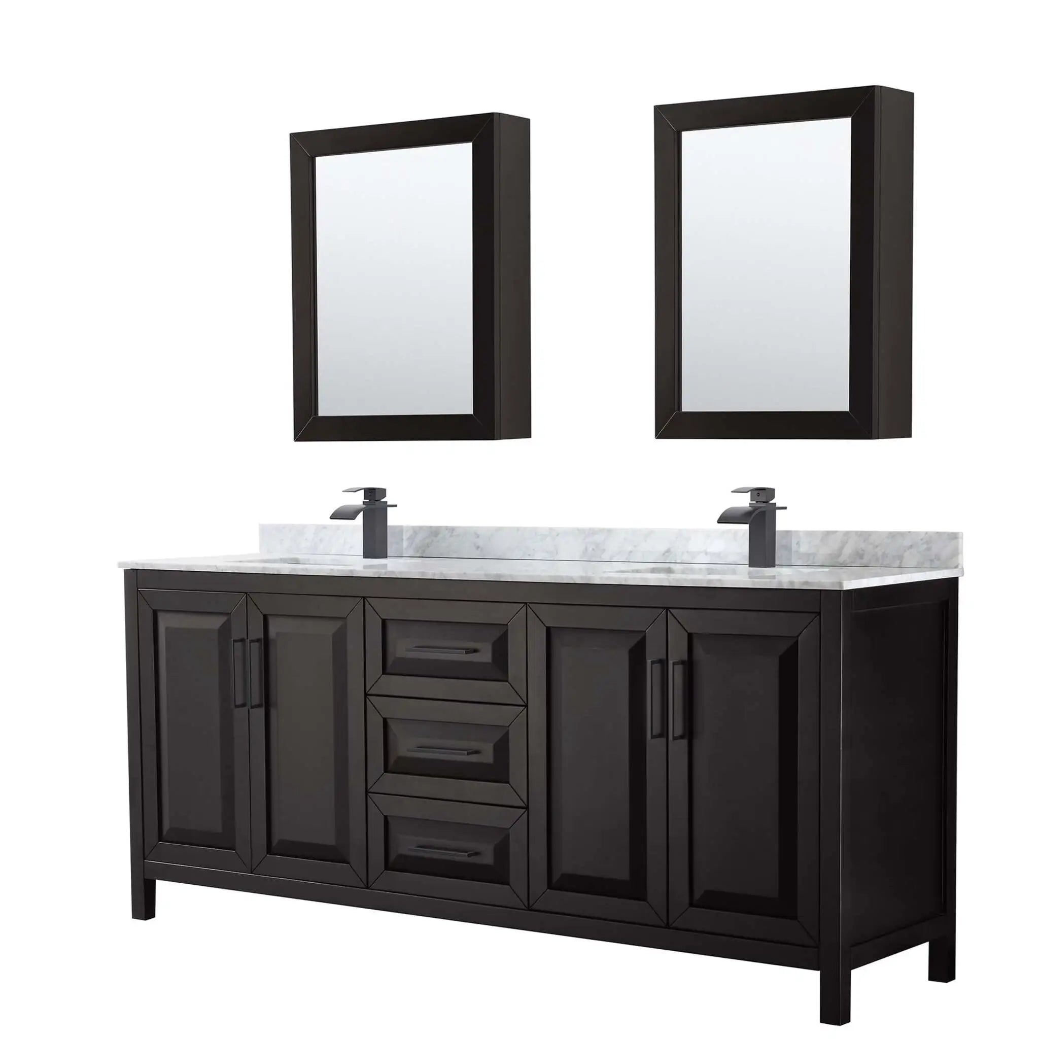 80" Daria Double Bathroom Vanity in Dark Espresso with Matte Black Trim & Medicine Cabinet by Wyndham