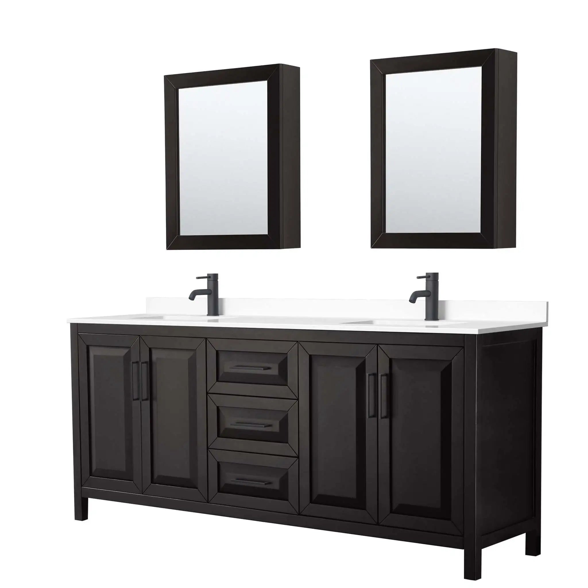 80" Daria Double Bathroom Vanity in Dark Espresso with Matte Black Trim & Medicine Cabinet by Wyndham