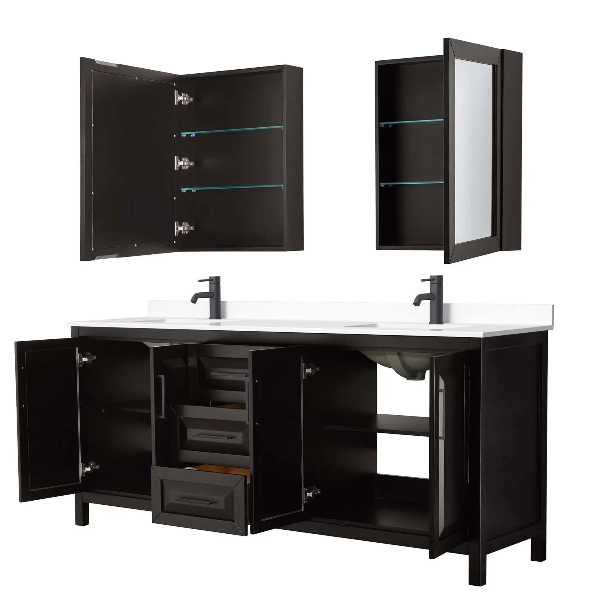 80" Daria Double Bathroom Vanity in Dark Espresso with Matte Black Trim & Medicine Cabinet by Wyndham