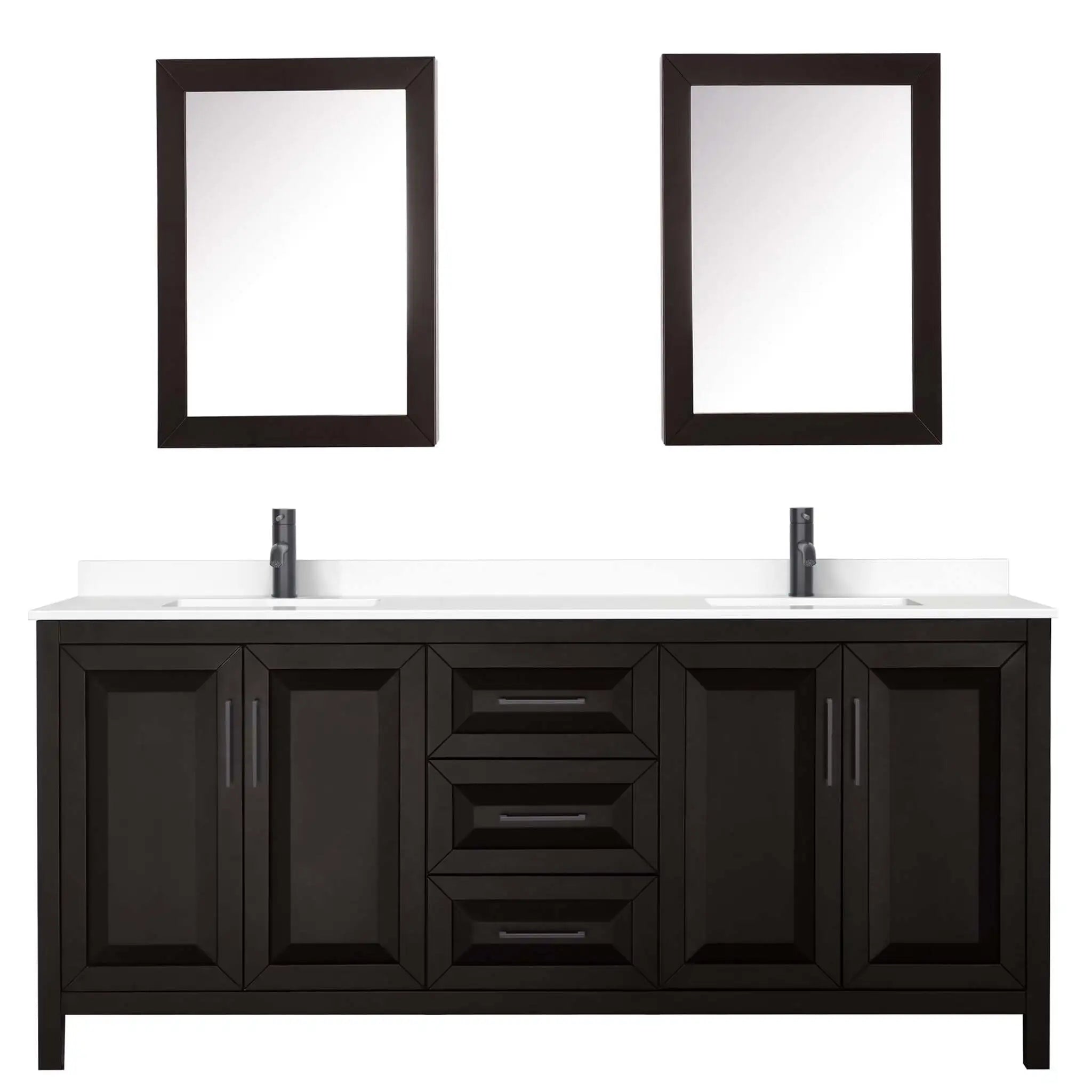 80" Daria Double Bathroom Vanity in Dark Espresso with Matte Black Trim & Medicine Cabinet by Wyndham