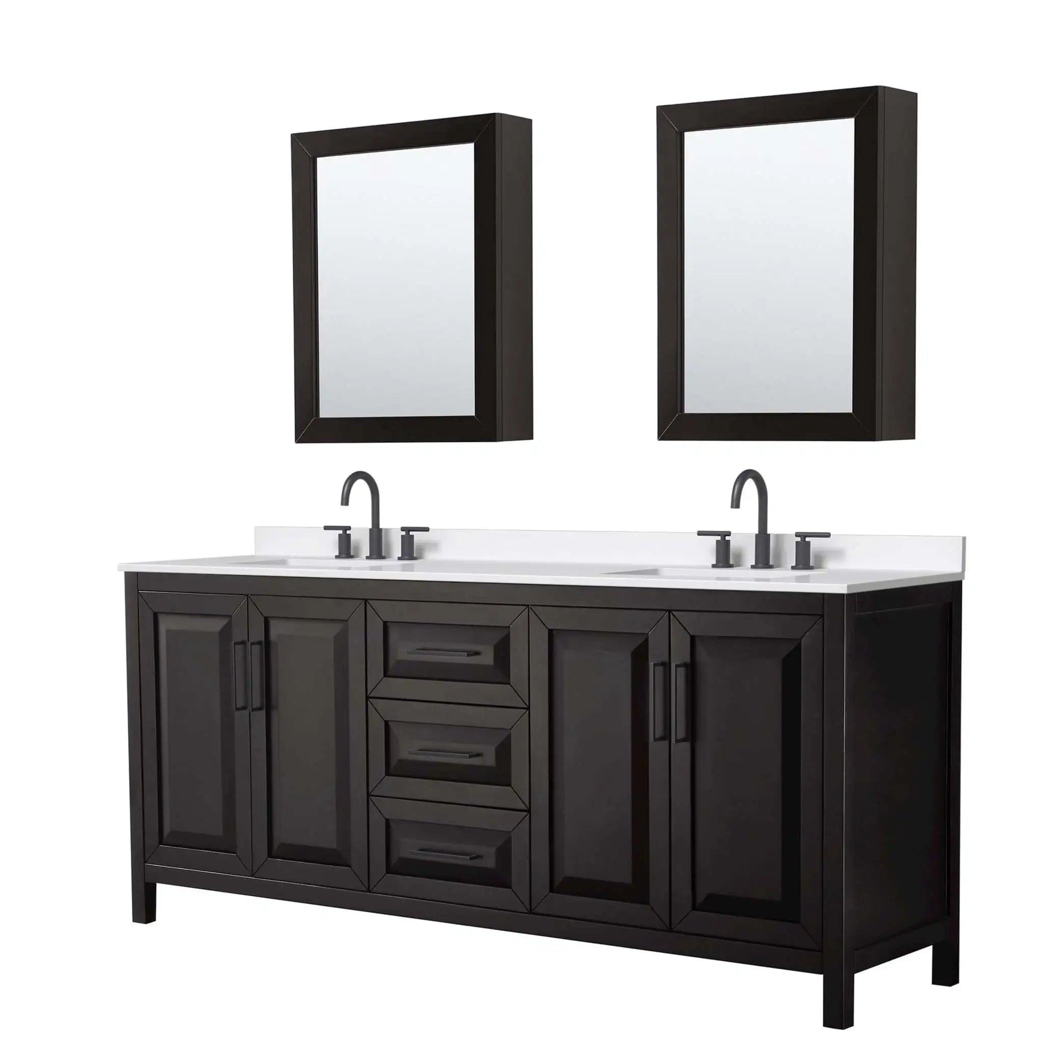 80" Daria Double Bathroom Vanity in Dark Espresso with Matte Black Trim & Medicine Cabinet by Wyndham