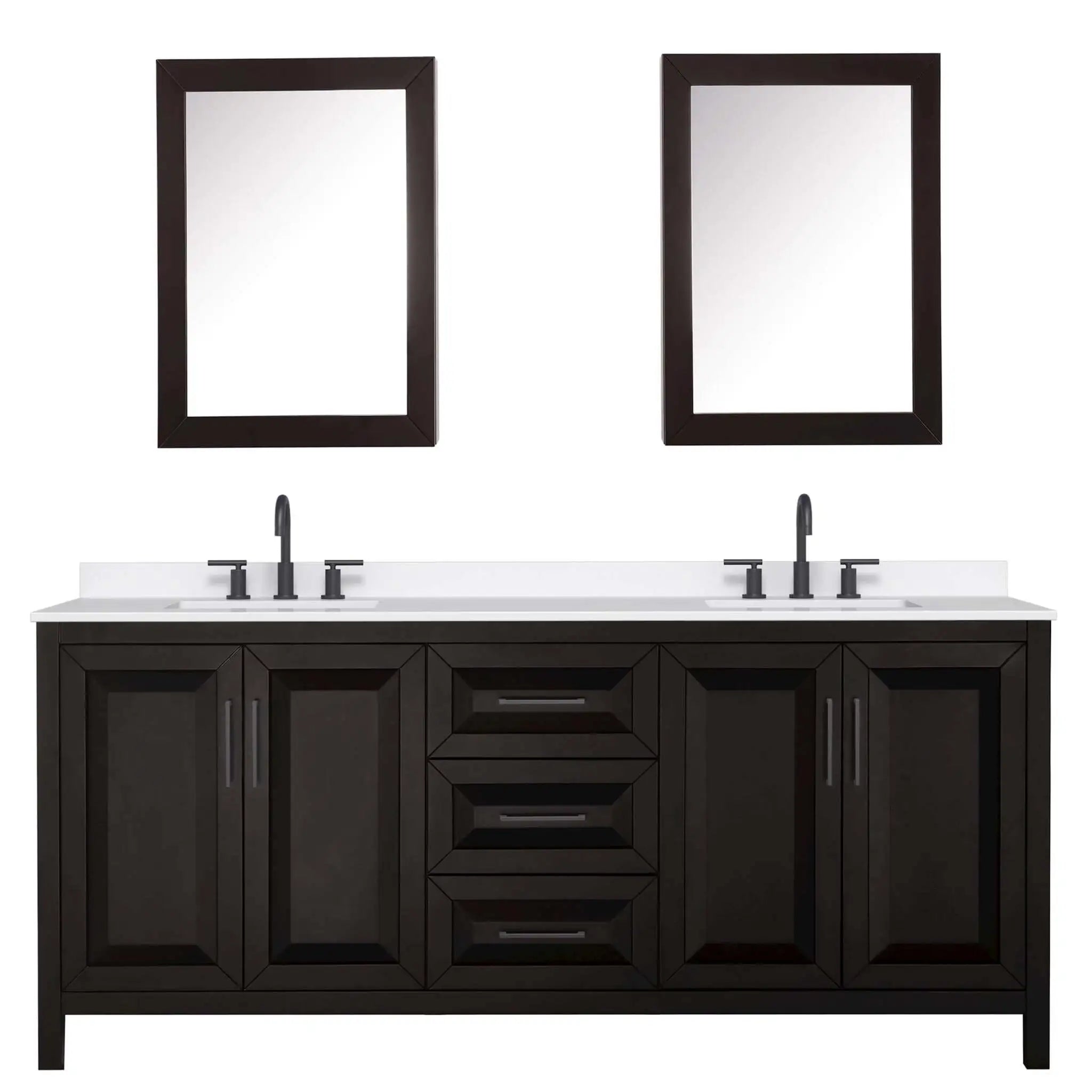 80" Daria Double Bathroom Vanity in Dark Espresso with Matte Black Trim & Medicine Cabinet by Wyndham
