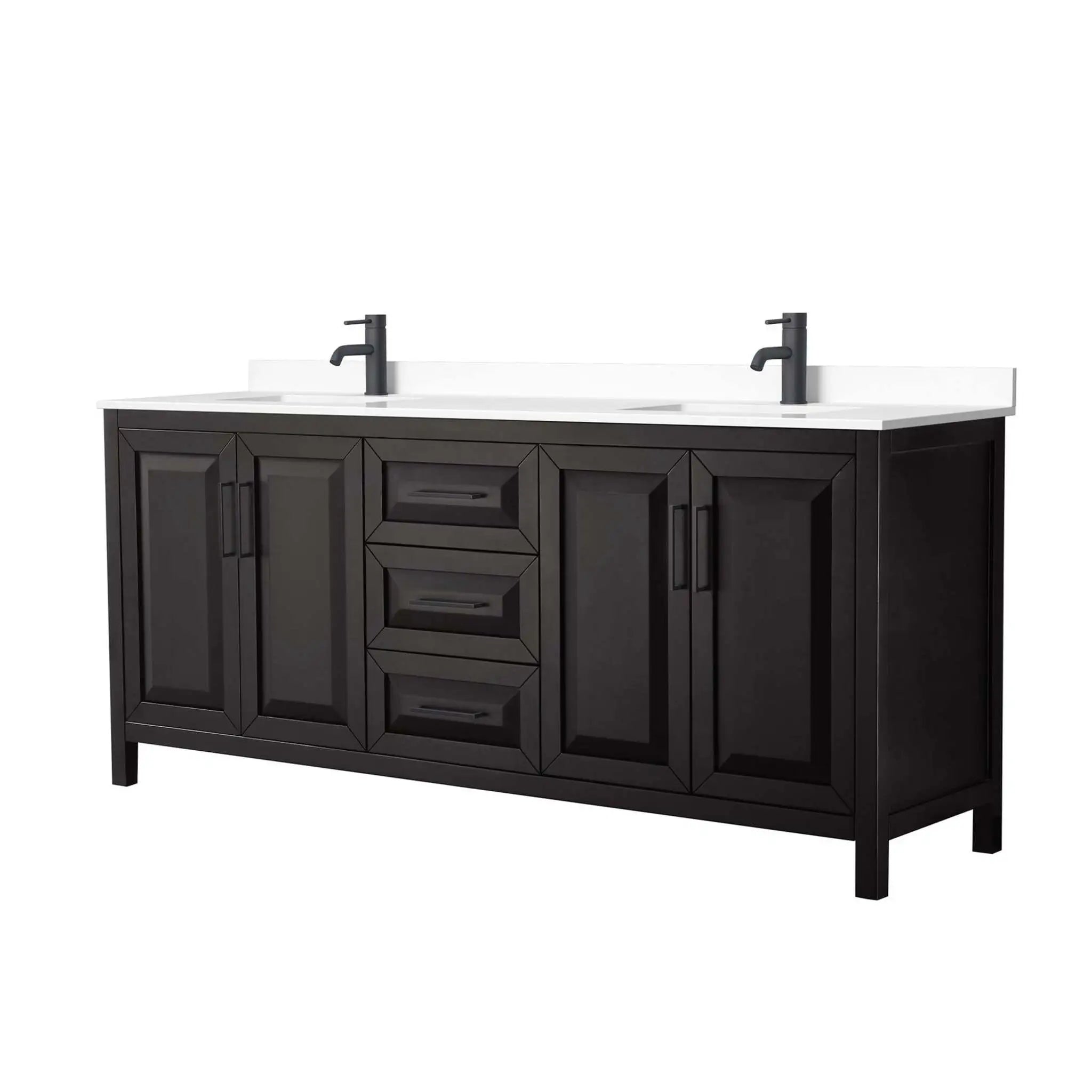 80" Daria Double Bathroom Vanity in Dark Espresso with Matte Black Trim by Wyndham