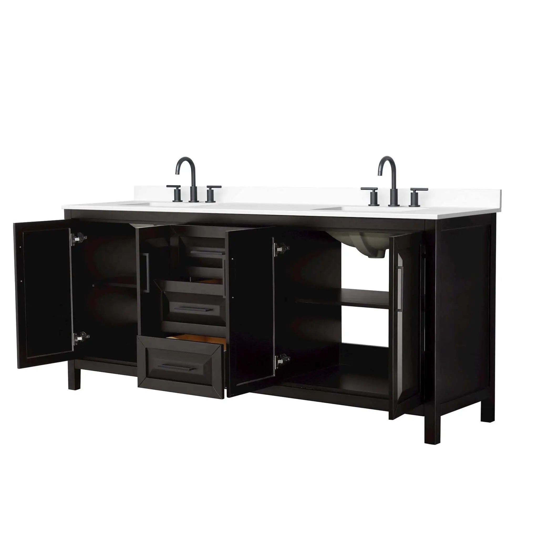 80" Daria Double Bathroom Vanity in Dark Espresso with Matte Black Trim by Wyndham