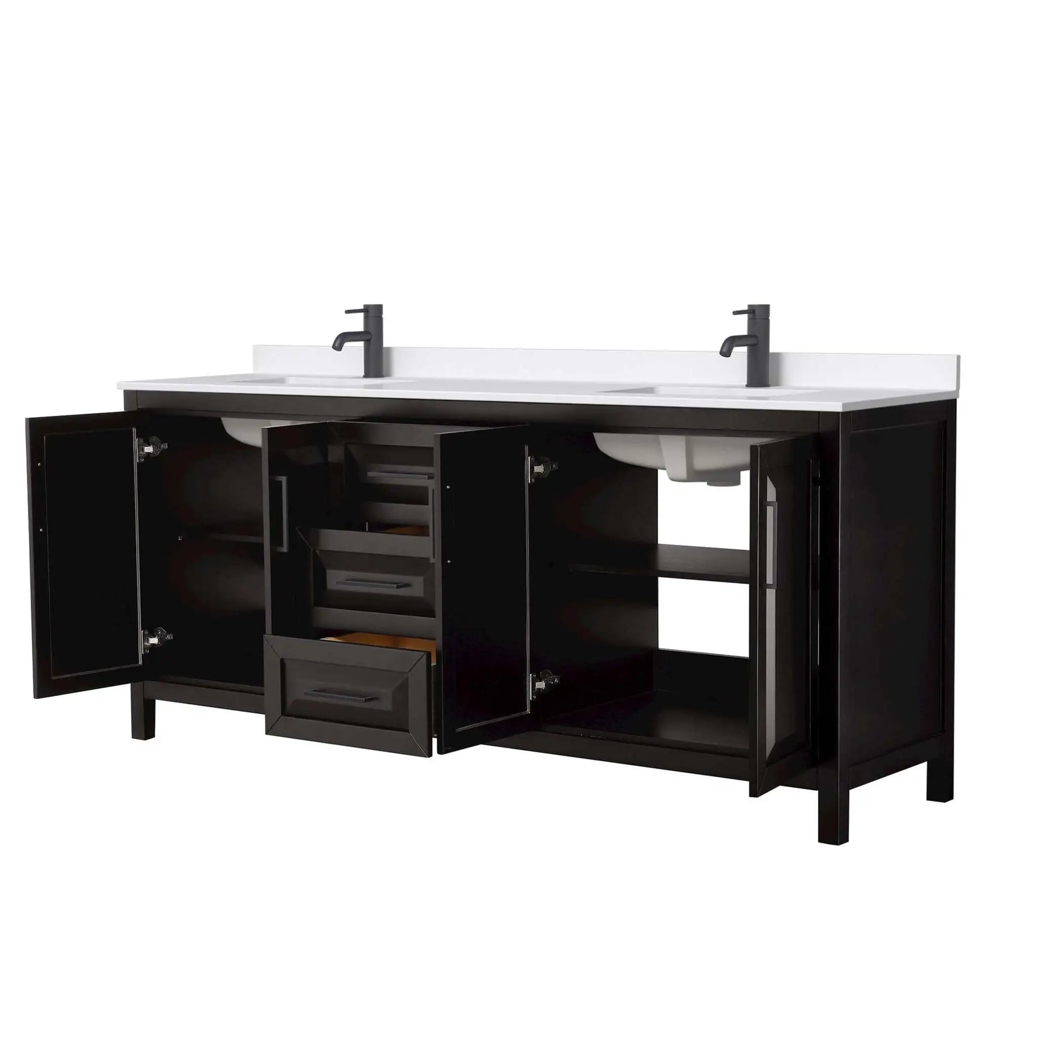 80" Daria Double Bathroom Vanity in Dark Espresso with Matte Black Trim by Wyndham