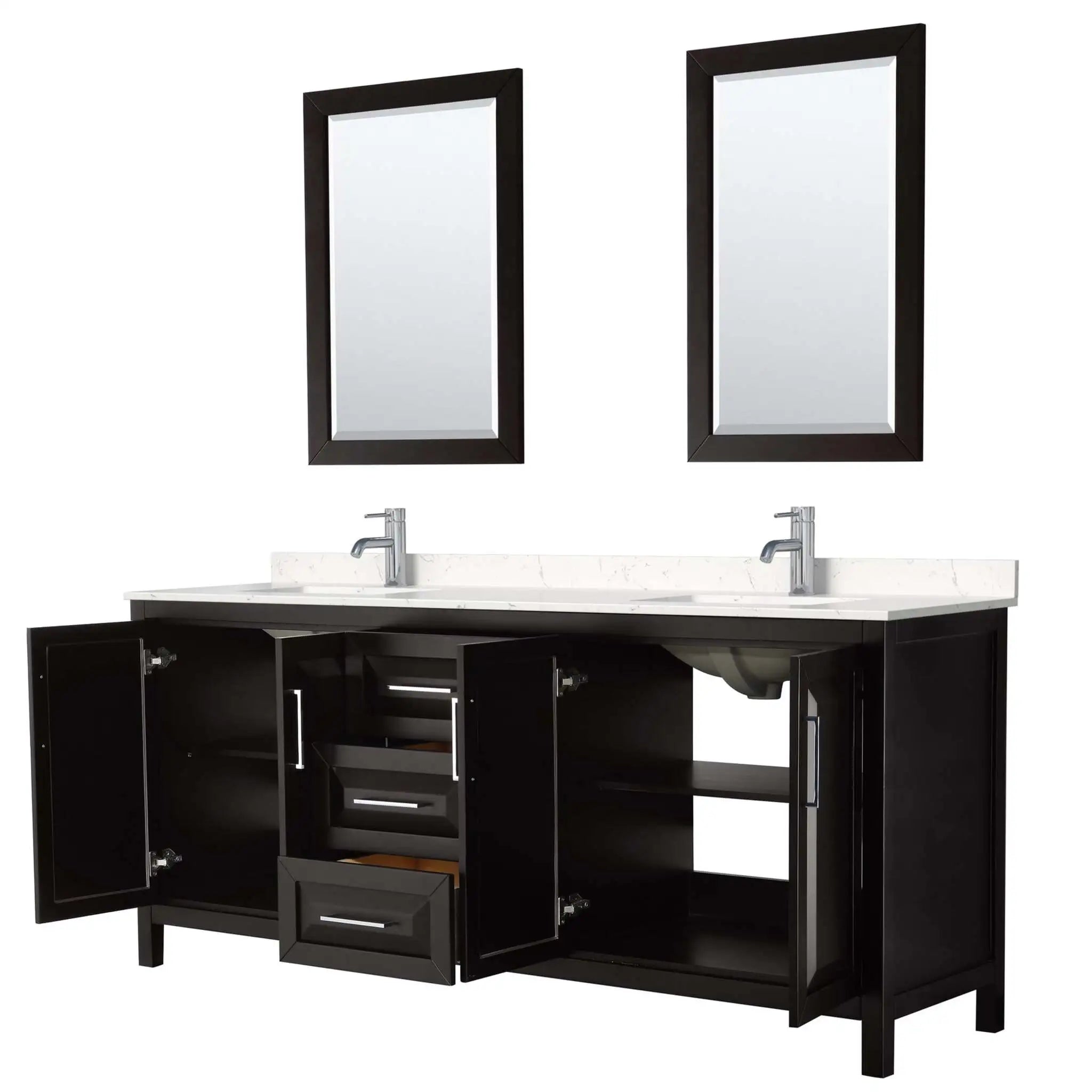 80" Daria Double Bathroom Vanity in Dark Espresso with Polished Chrome Trim & 24" Mirror by Wyndham