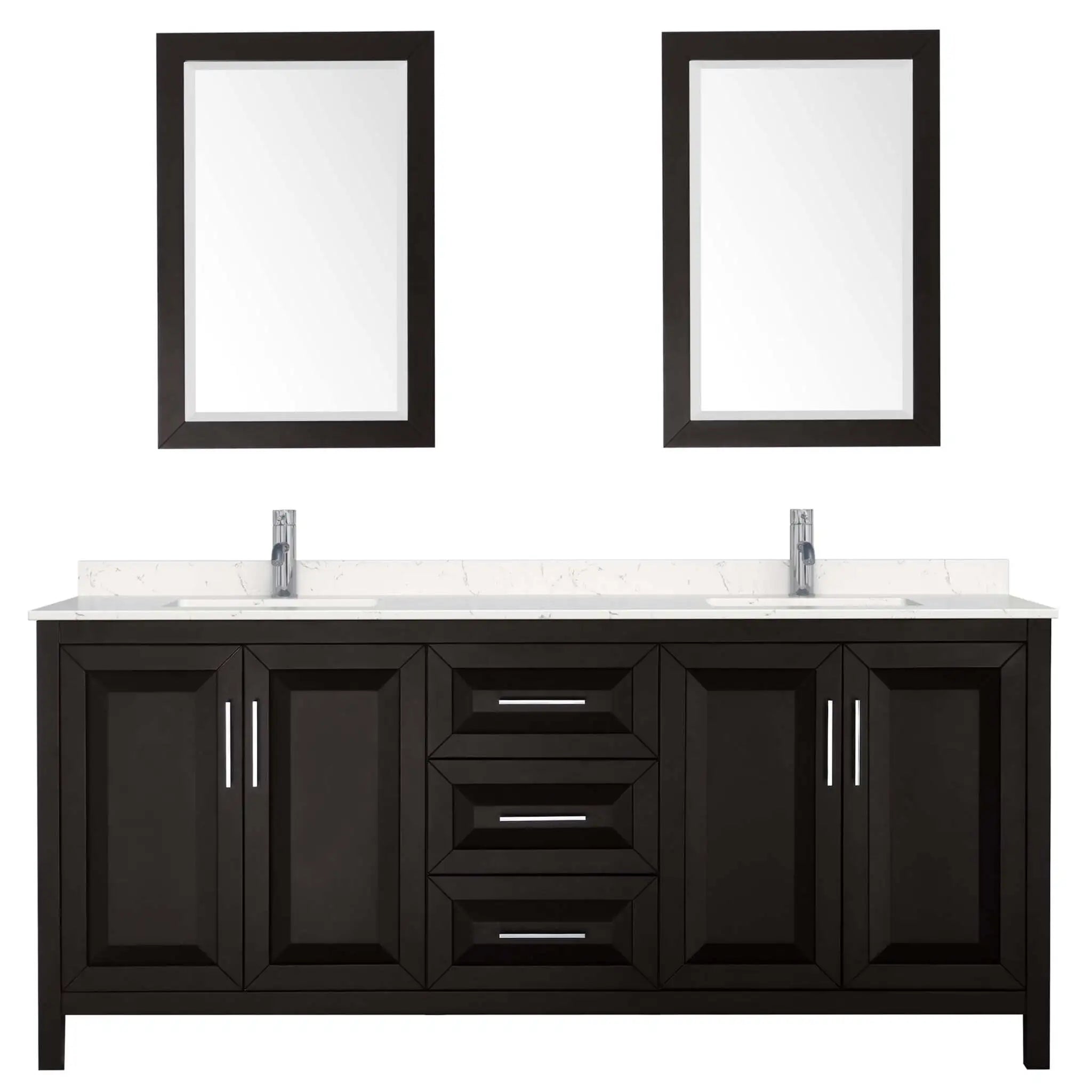80" Daria Double Bathroom Vanity in Dark Espresso with Polished Chrome Trim & 24" Mirror by Wyndham