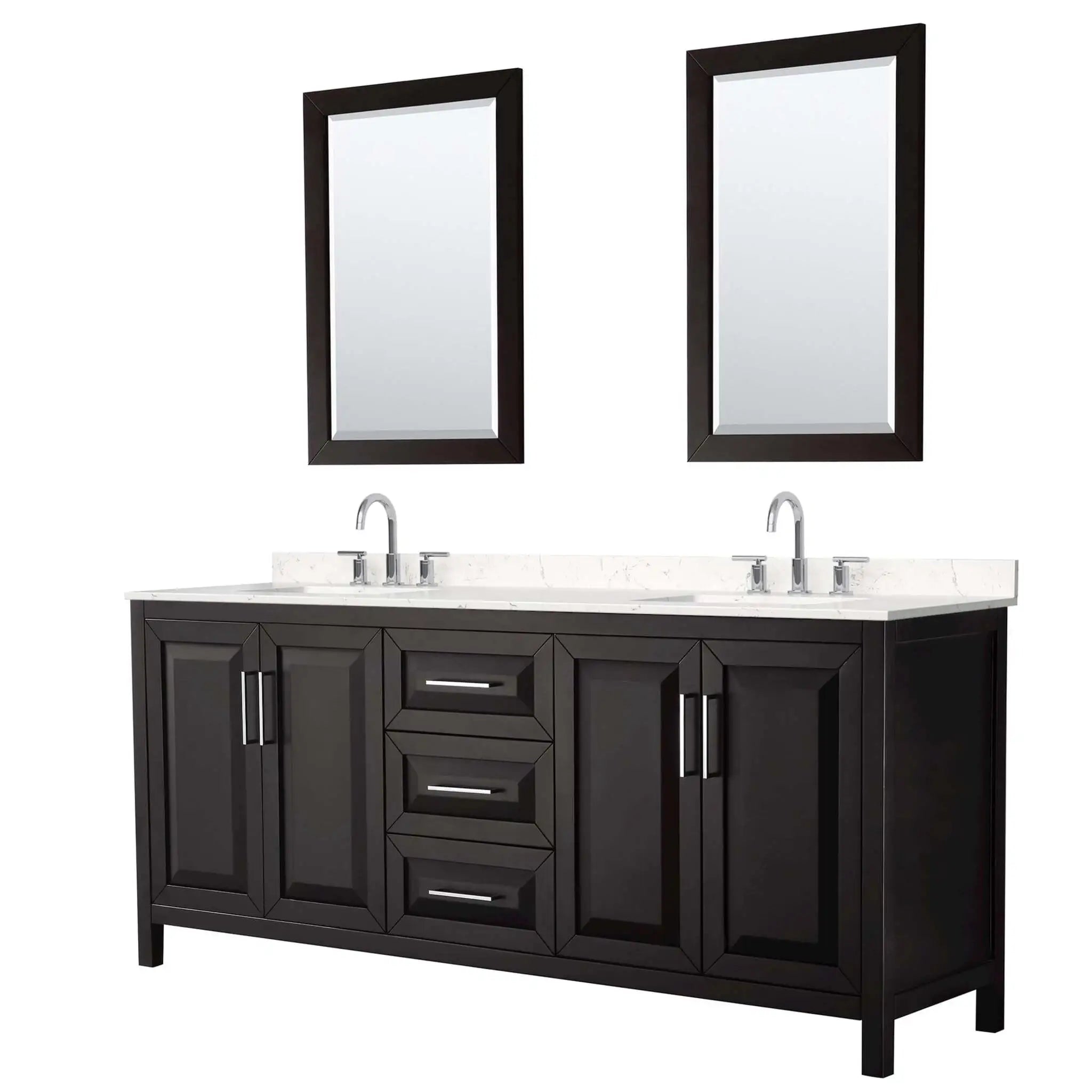 80" Daria Double Bathroom Vanity in Dark Espresso with Polished Chrome Trim & 24" Mirror by Wyndham