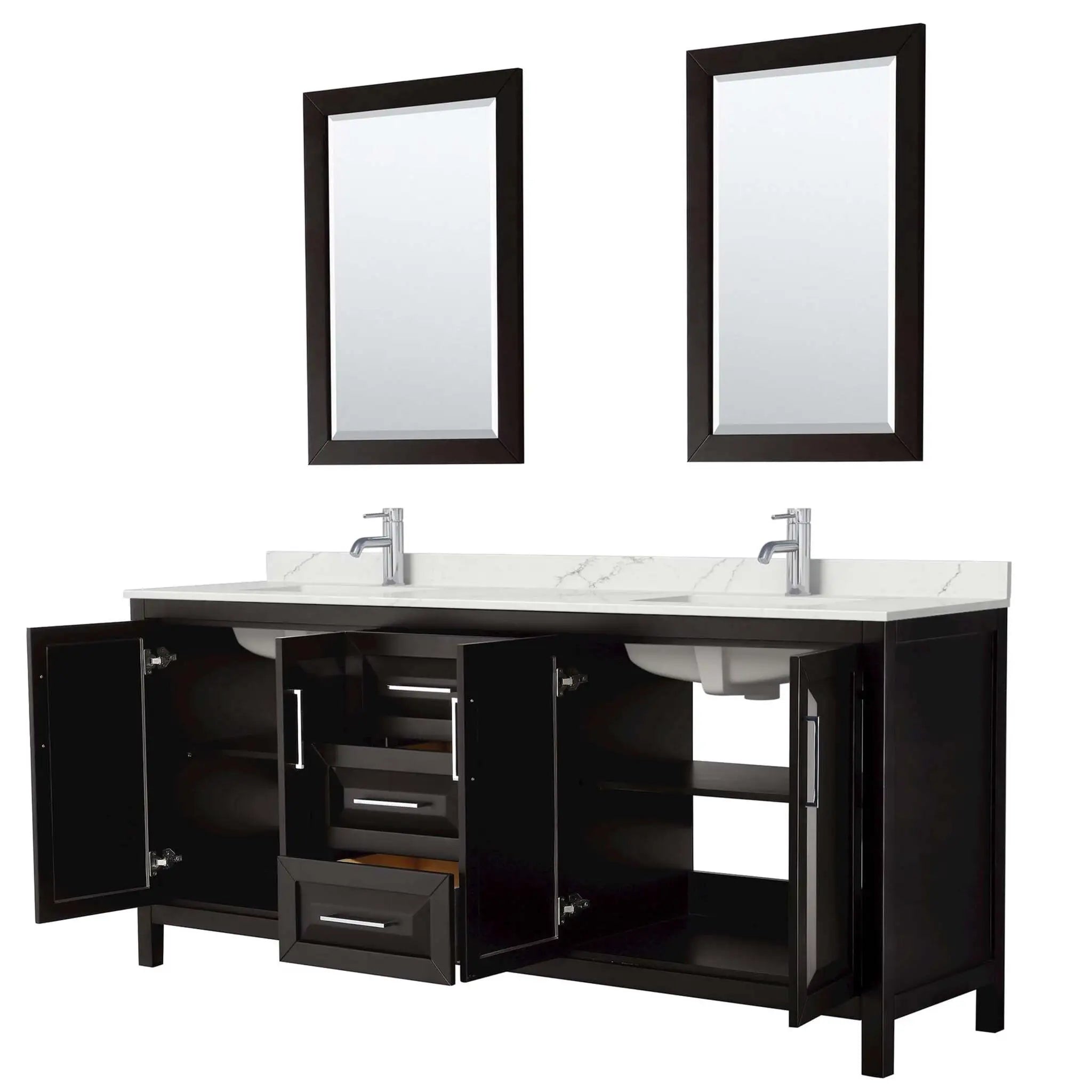80" Daria Double Bathroom Vanity in Dark Espresso with Polished Chrome Trim & 24" Mirror by Wyndham