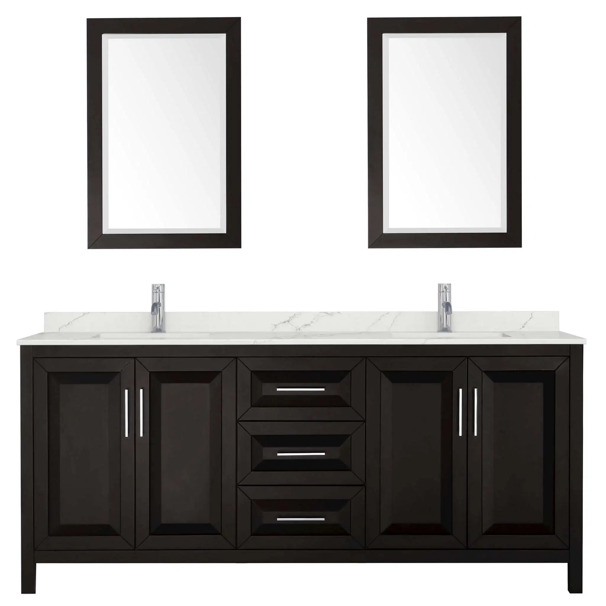 80" Daria Double Bathroom Vanity in Dark Espresso with Polished Chrome Trim & 24" Mirror by Wyndham